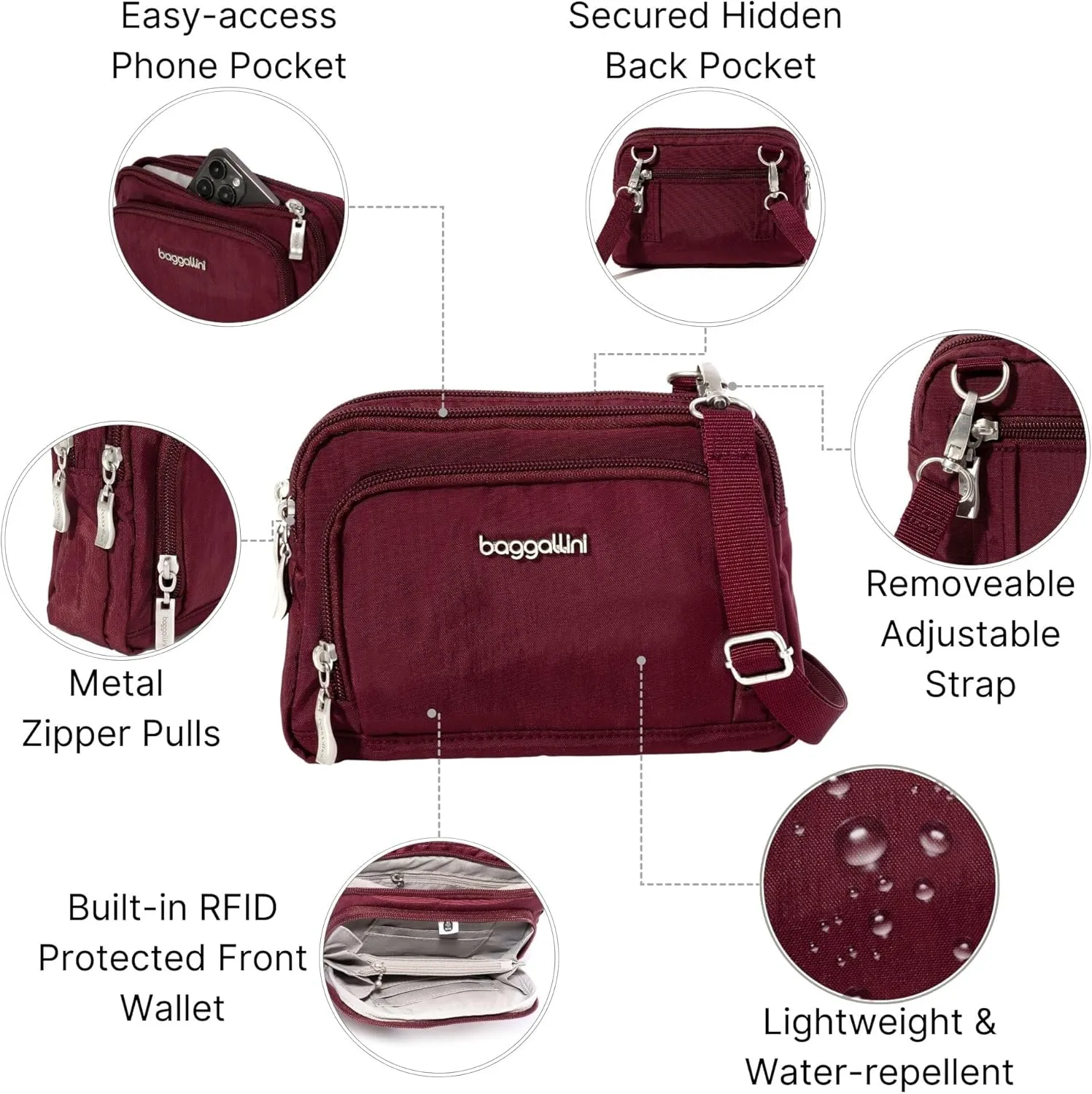Baggallini Women Triple Zip Bag with Wallet
