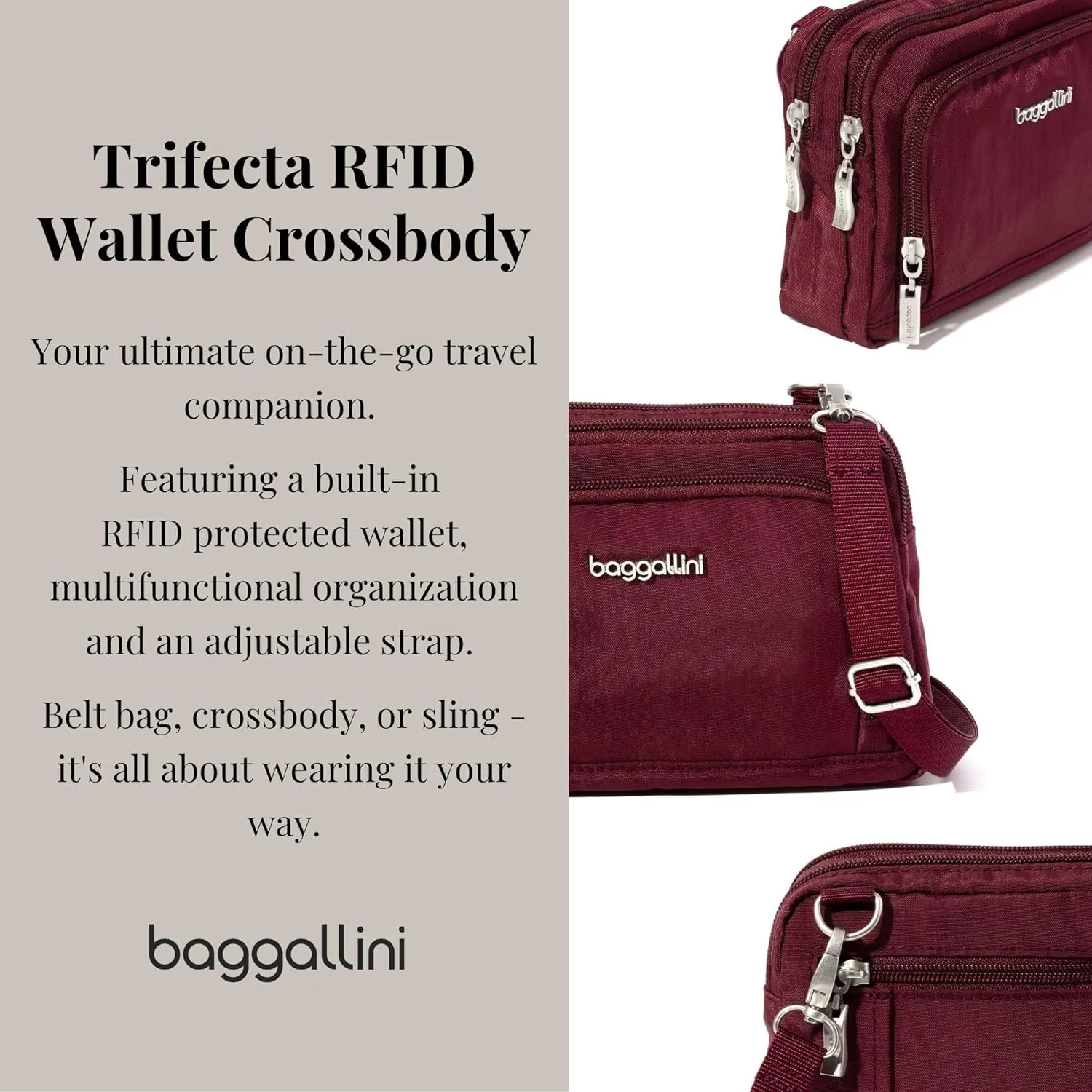Baggallini Women Triple Zip Bag with Wallet