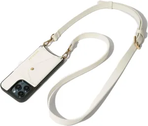 Bandolier Hailey Crossbody Wallet Phone Case for iPhone 16 Pro. 100% Genuine Pebble Leather with Gold Hardware. Adjustable & Removable Strap. Expandable Flip Card Holder. Ivory with Gold