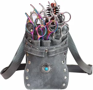 Barber Bag, crossbody and waist dual purpose Scissor Holder Hairdressing Tools Storage Holster Shear PU Leather Pouch with Removable for Hairstylists Groomer Makeup Artists Comb