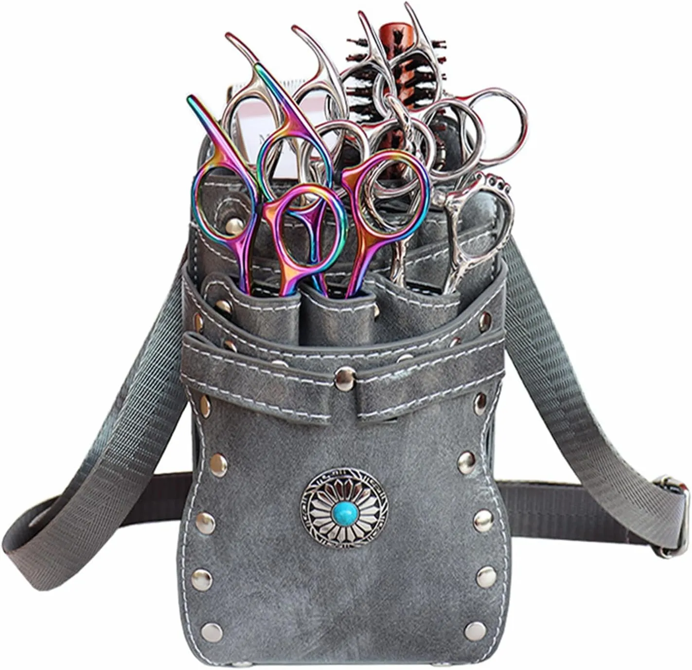 Barber Bag, crossbody and waist dual purpose Scissor Holder Hairdressing Tools Storage Holster Shear PU Leather Pouch with Removable for Hairstylists Groomer Makeup Artists Comb