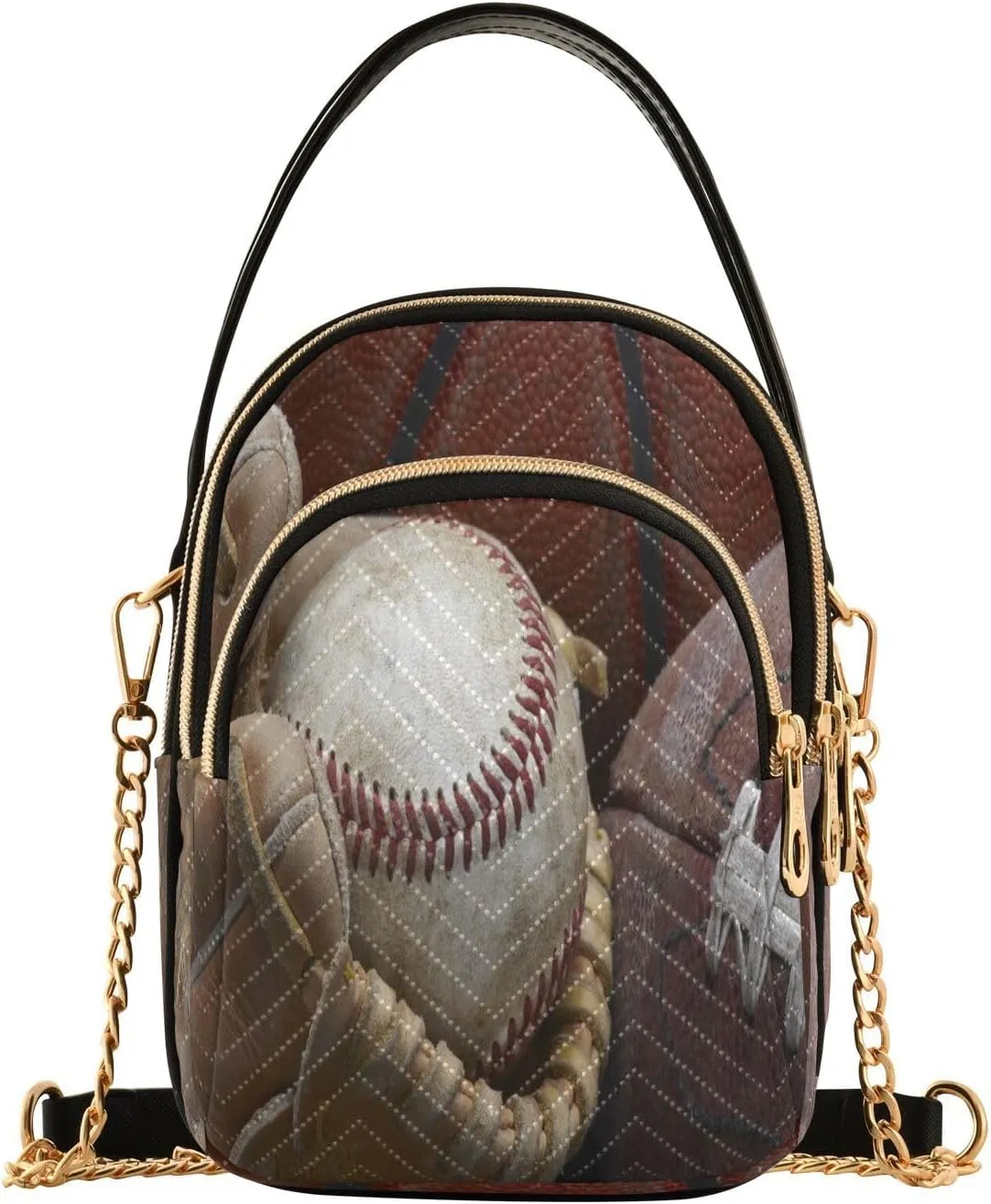 Baseball in Glove Football Basketball Crossbody Bag for Women Mini Cell Phone Purse Women's Shoulder Handbag