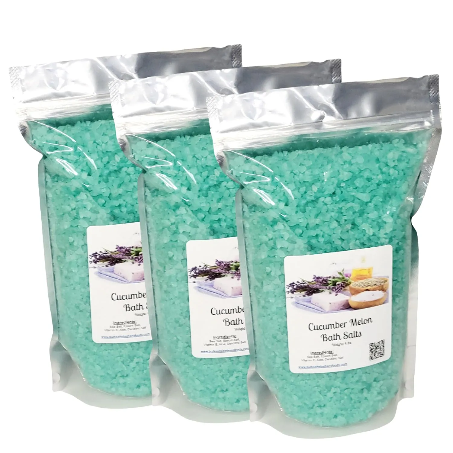 Bath Salts | (3) 4lb Bags (192 oz.) | Cucumber Melon Scent | Epsom Salt | Sea Salt | Bathing | Body Care | Beauty | Relaxation | Spa | Pedicure | Manicure
