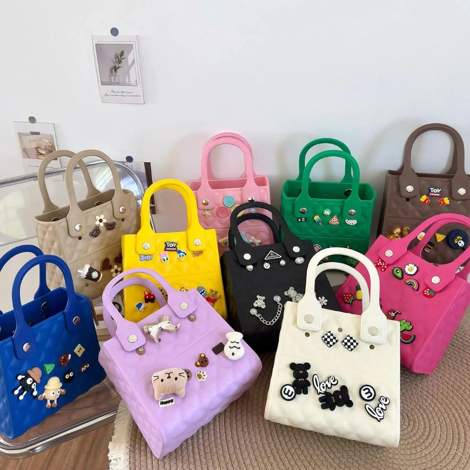 Beach Tote Bag Medium Size Rubber Rubber Tote Bags With Handles Consist OF Accessories Charm Phone Holder