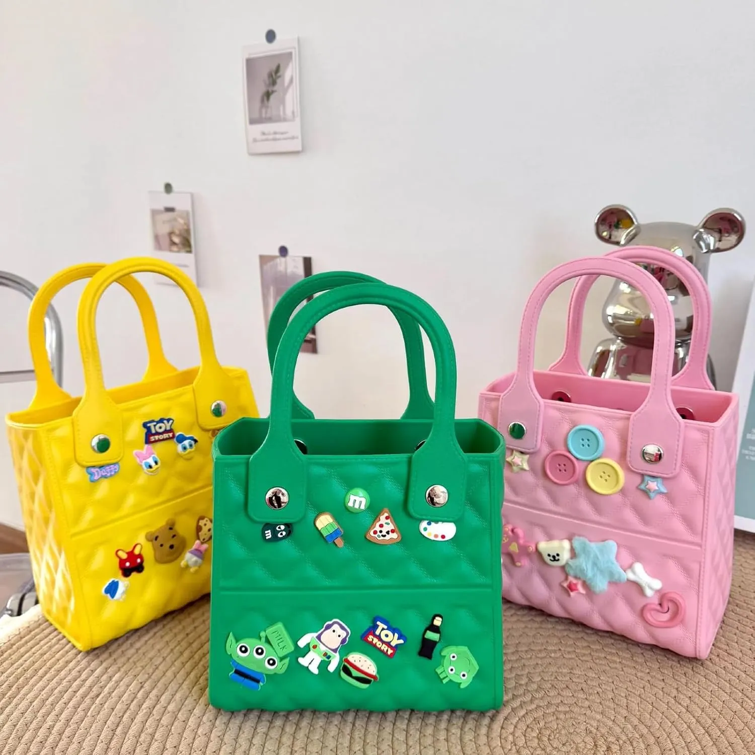 Beach Tote Bag Medium Size Rubber Rubber Tote Bags With Handles Consist OF Accessories Charm Phone Holder