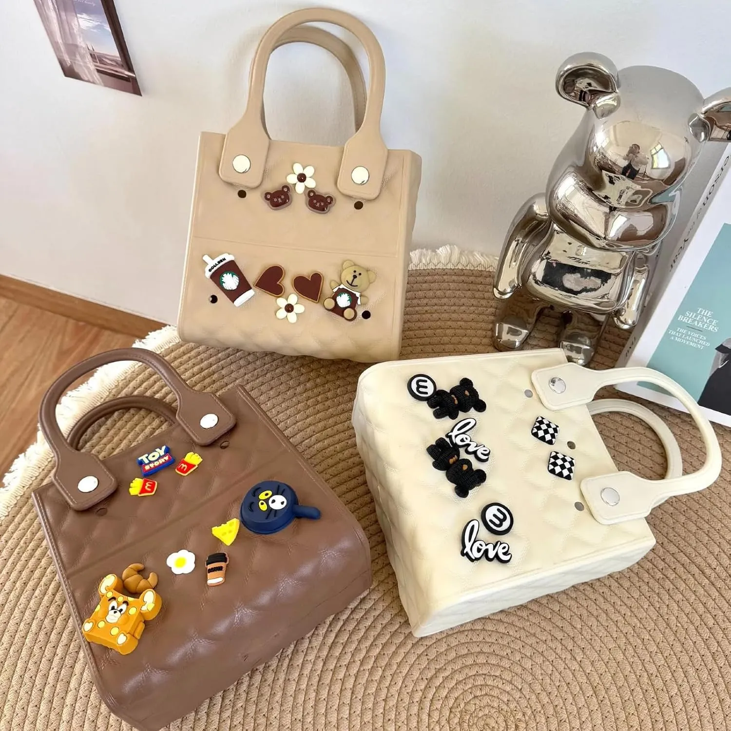 Beach Tote Bag Medium Size Rubber Rubber Tote Bags With Handles Consist OF Accessories Charm Phone Holder