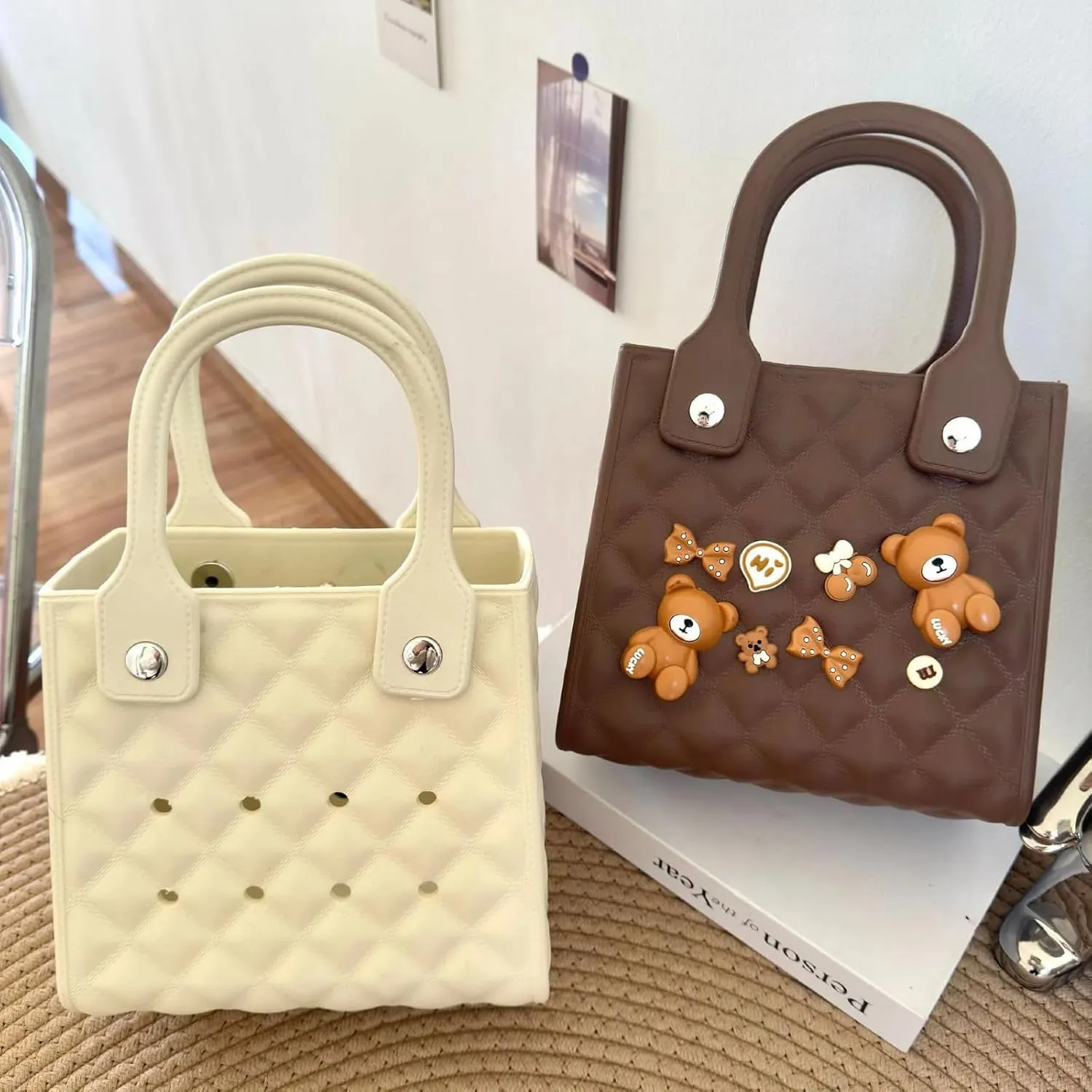 Beach Tote Bag Medium Size Rubber Rubber Tote Bags With Handles Consist OF Accessories Charm Phone Holder
