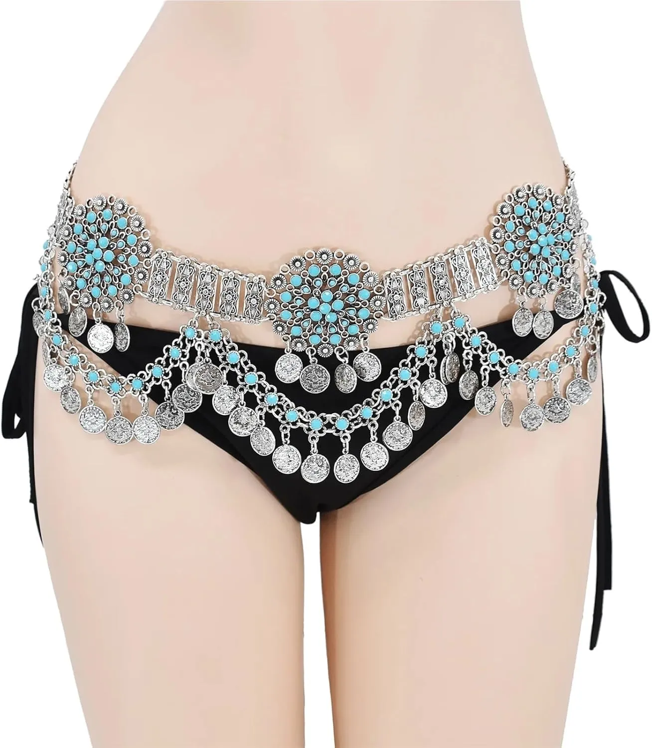 Beads Flower Coins Long Tassel Waist Belly Chains Vintage Dance Belts Gypsy Body Jewelry