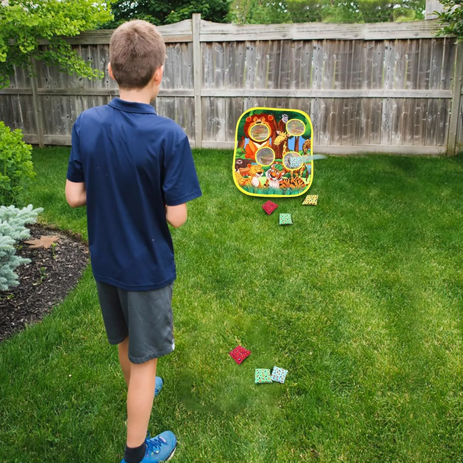 Bean Bag Toss Game for Kids/Double-Sided Foldable Cornhole Board/Backyard Beach Yard Outdoor Toys for Kids Ages 4-8/5-Second Setup/Party Supplies for Kids