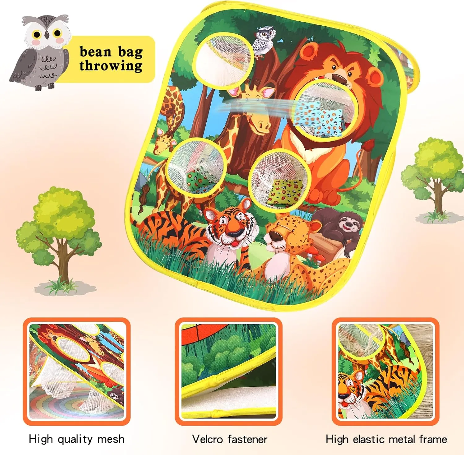 Bean Bag Toss Game for Kids/Double-Sided Foldable Cornhole Board/Backyard Beach Yard Outdoor Toys for Kids Ages 4-8/5-Second Setup/Party Supplies for Kids