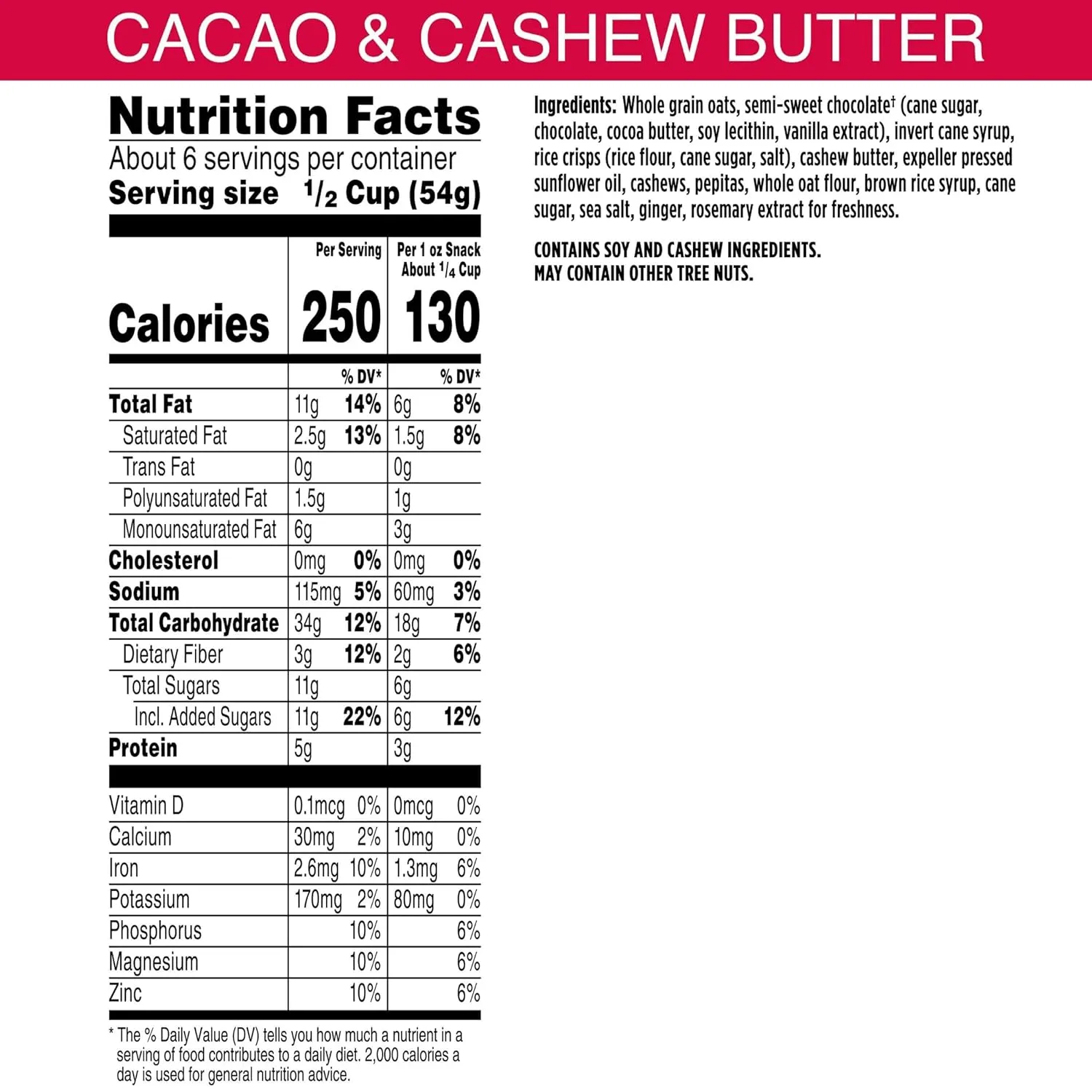 Bear Naked Granola Cereal, Whole Grain Granola, Breakfast Snacks, Cacao and Cashew Butter Crunch (3 Bags)