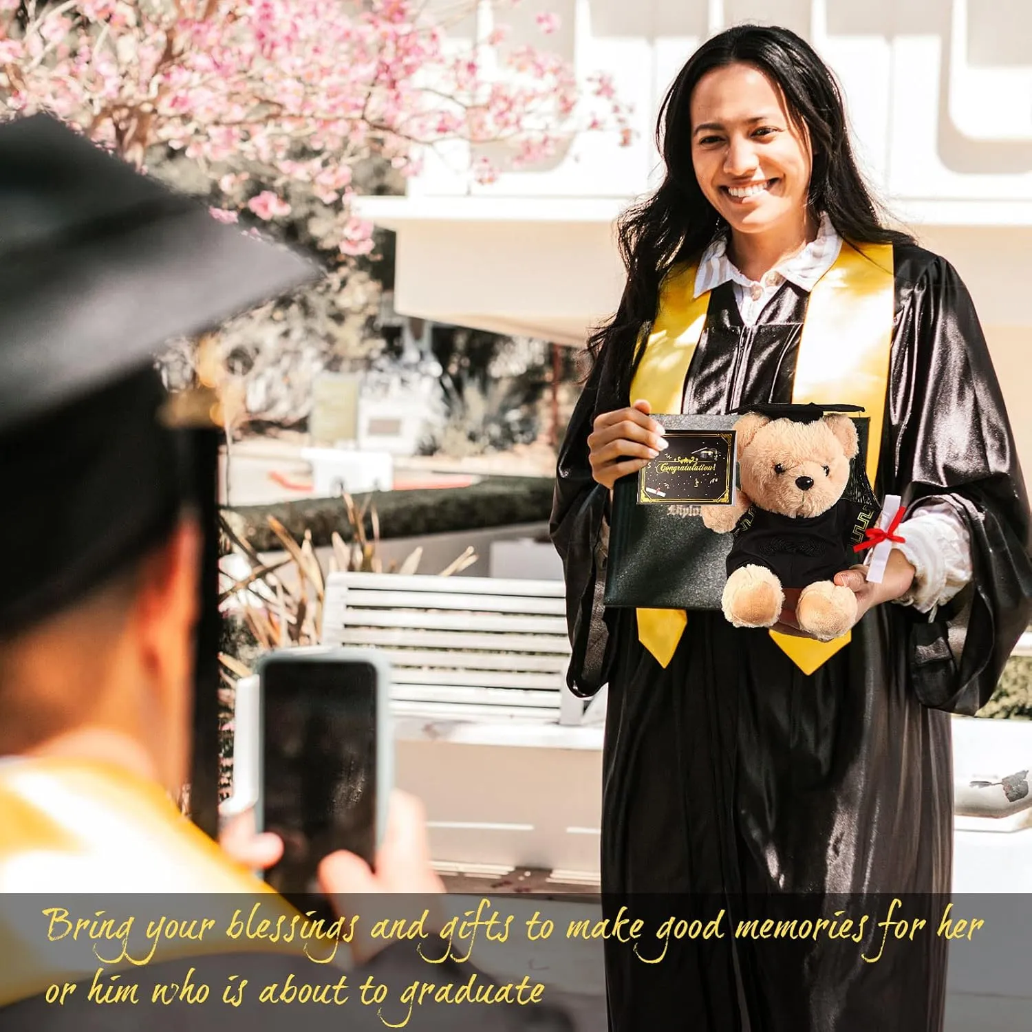 Bear with Graduation Cap Toys Class of 2025 Plush Stuffed Teddy Bear Animal Dog Cap and Gown with Greeting Card and Bag for Graduation Day Gift(Black)