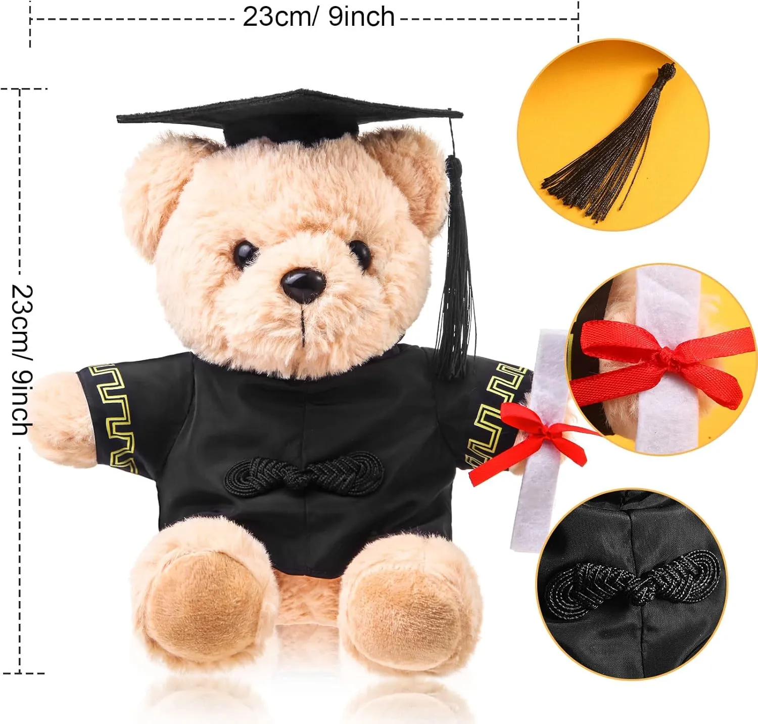 Bear with Graduation Cap Toys Class of 2025 Plush Stuffed Teddy Bear Animal Dog Cap and Gown with Greeting Card and Bag for Graduation Day Gift(Black)