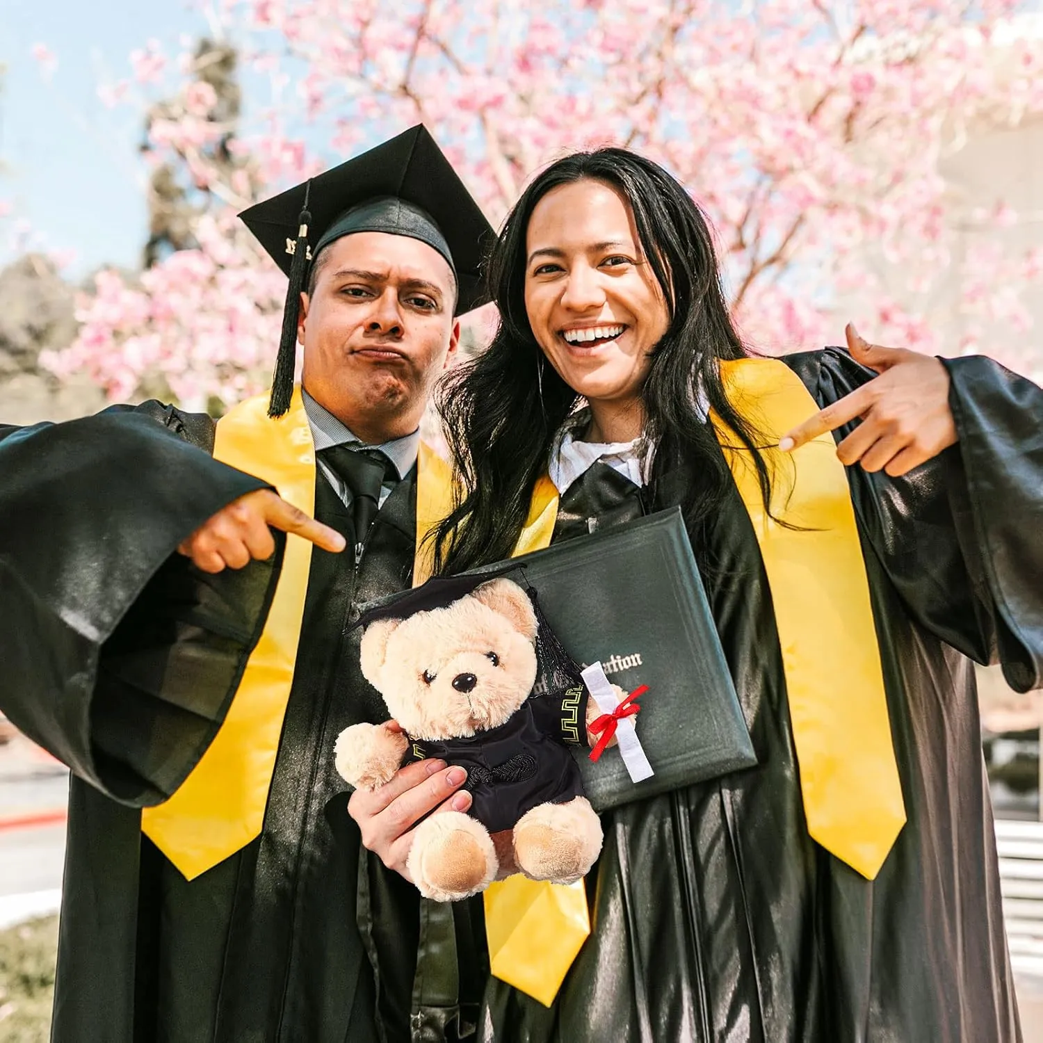 Bear with Graduation Cap Toys Class of 2025 Plush Stuffed Teddy Bear Animal Dog Cap and Gown with Greeting Card and Bag for Graduation Day Gift(Black)