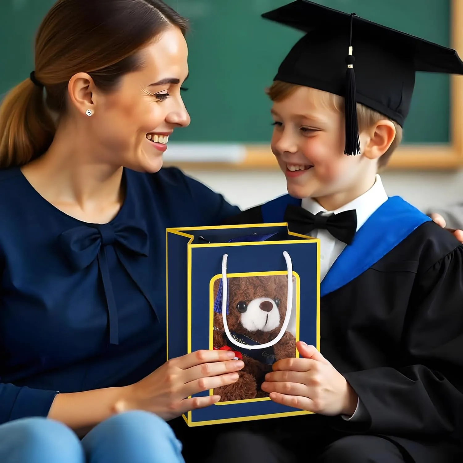 Bear with Graduation Cap Toys Class of 2025 Plush Stuffed Teddy Bear Animal Dog Cap and Gown with Greeting Card and Bag for Graduation Day Gift(Royal Blue B)