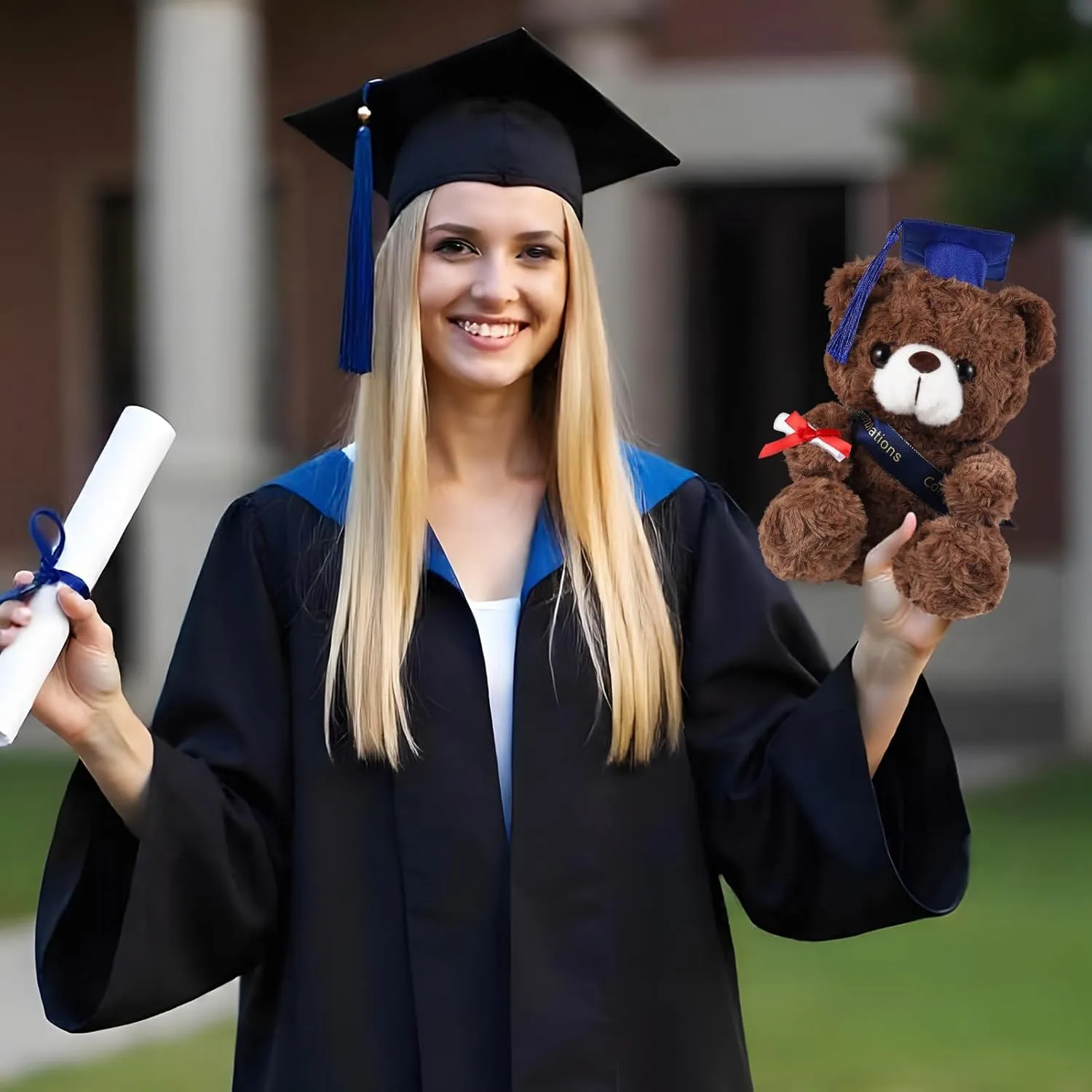 Bear with Graduation Cap Toys Class of 2025 Plush Stuffed Teddy Bear Animal Dog Cap and Gown with Greeting Card and Bag for Graduation Day Gift(Royal Blue B)