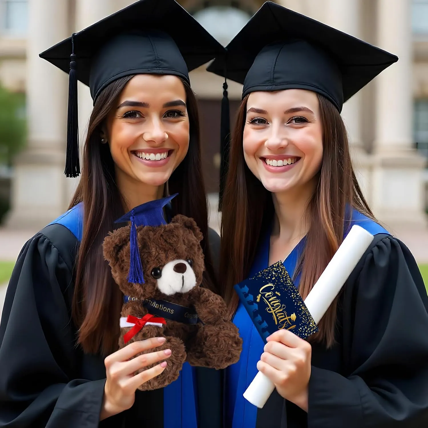 Bear with Graduation Cap Toys Class of 2025 Plush Stuffed Teddy Bear Animal Dog Cap and Gown with Greeting Card and Bag for Graduation Day Gift(Royal Blue B)