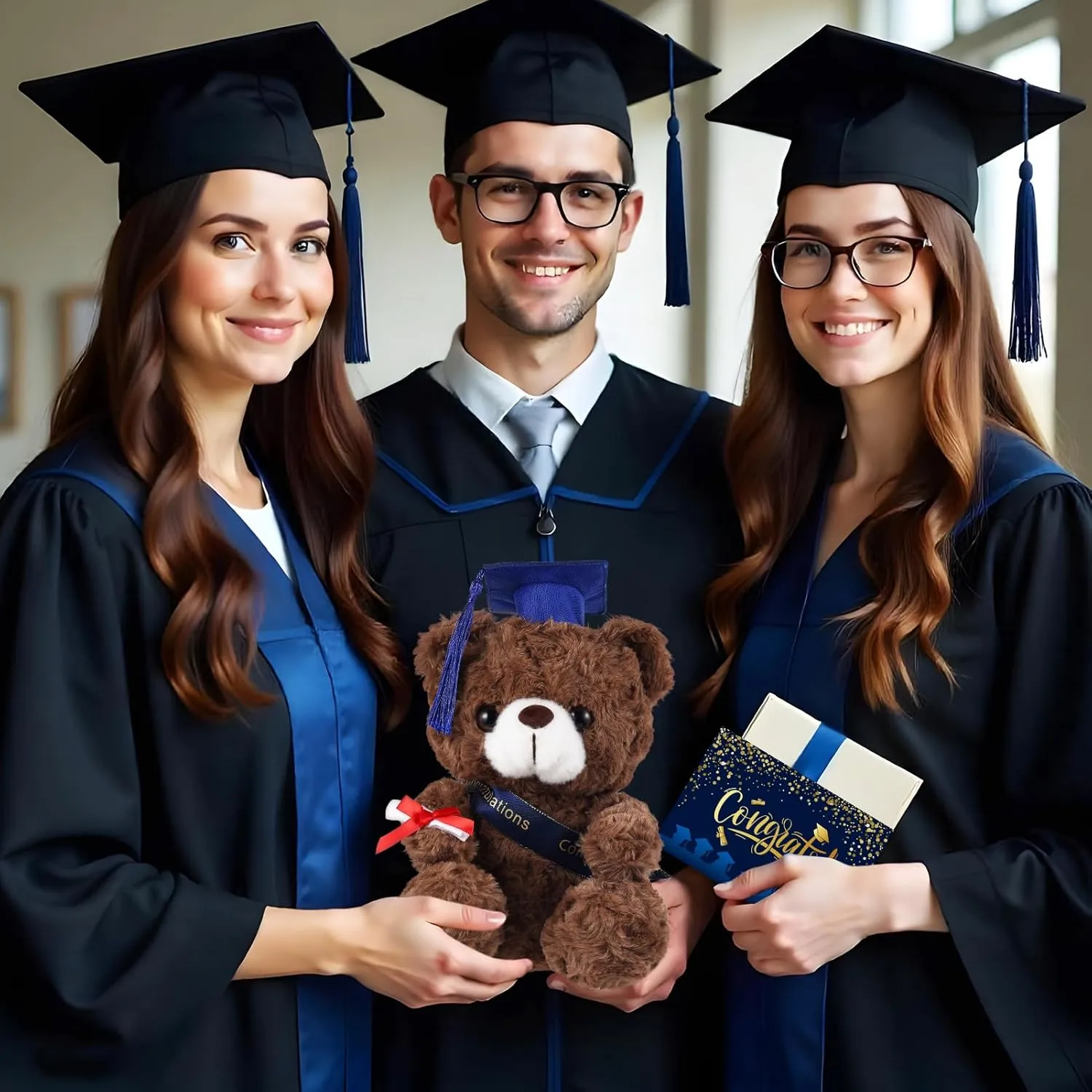 Bear with Graduation Cap Toys Class of 2025 Plush Stuffed Teddy Bear Animal Dog Cap and Gown with Greeting Card and Bag for Graduation Day Gift(Royal Blue B)