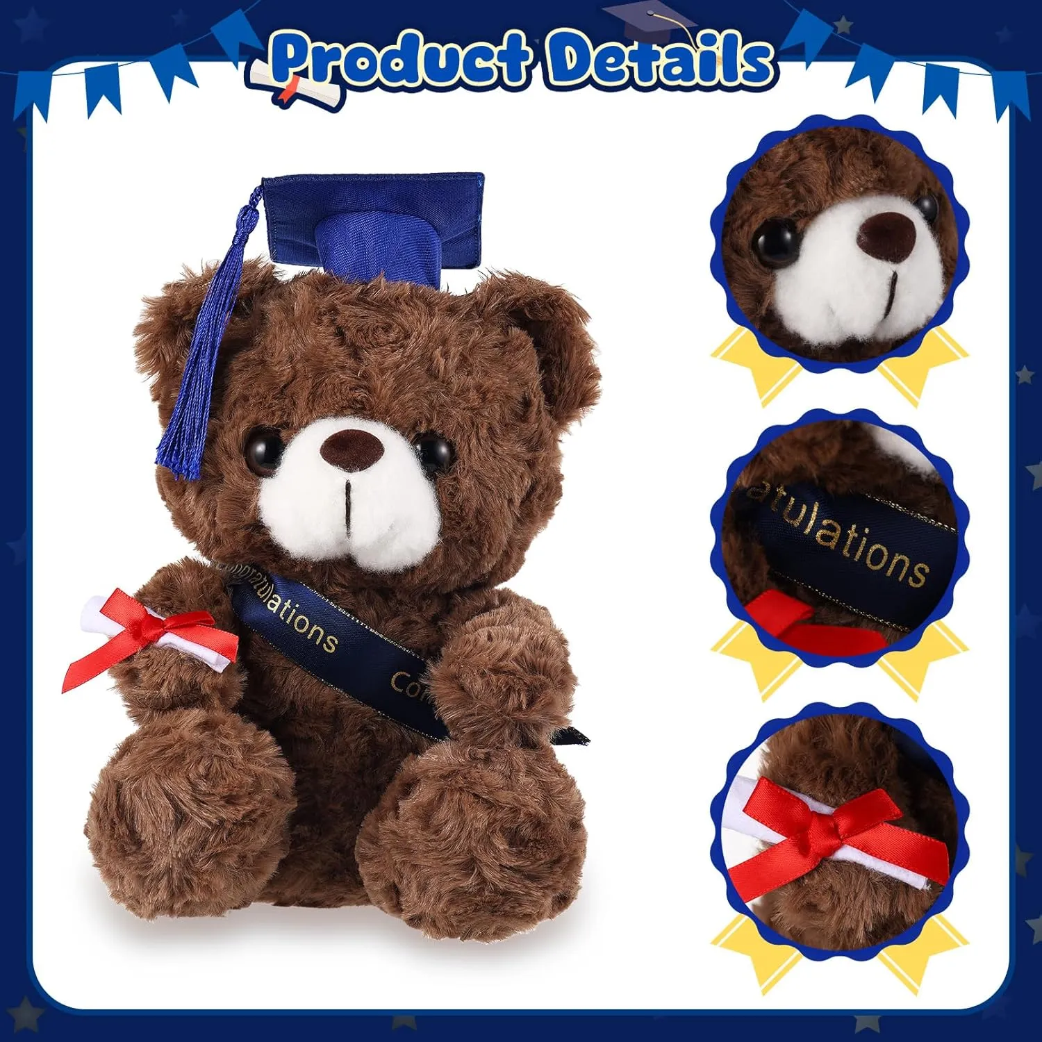 Bear with Graduation Cap Toys Class of 2025 Plush Stuffed Teddy Bear Animal Dog Cap and Gown with Greeting Card and Bag for Graduation Day Gift(Royal Blue B)