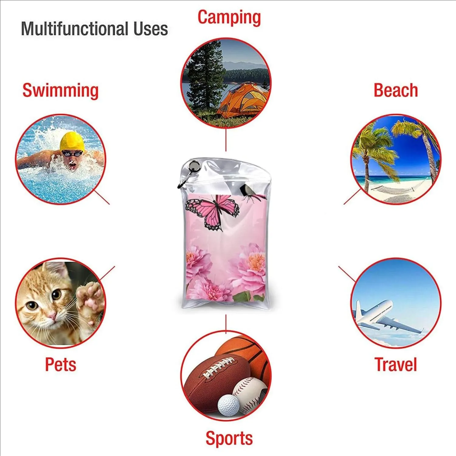 Beauty Butterfly Premium Compact Microfiber Travel Towel-Featherlight & Quick Dry,Sand-Resistant Beach Towel for Swimming,Camping,Vacation Essentials with Carry Pouch
