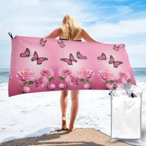 Beauty Butterfly Premium Compact Microfiber Travel Towel-Featherlight & Quick Dry,Sand-Resistant Beach Towel for Swimming,Camping,Vacation Essentials with Carry Pouch