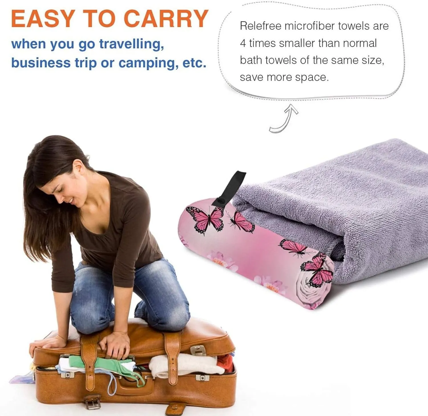 Beauty Butterfly Premium Compact Microfiber Travel Towel-Featherlight & Quick Dry,Sand-Resistant Beach Towel for Swimming,Camping,Vacation Essentials with Carry Pouch