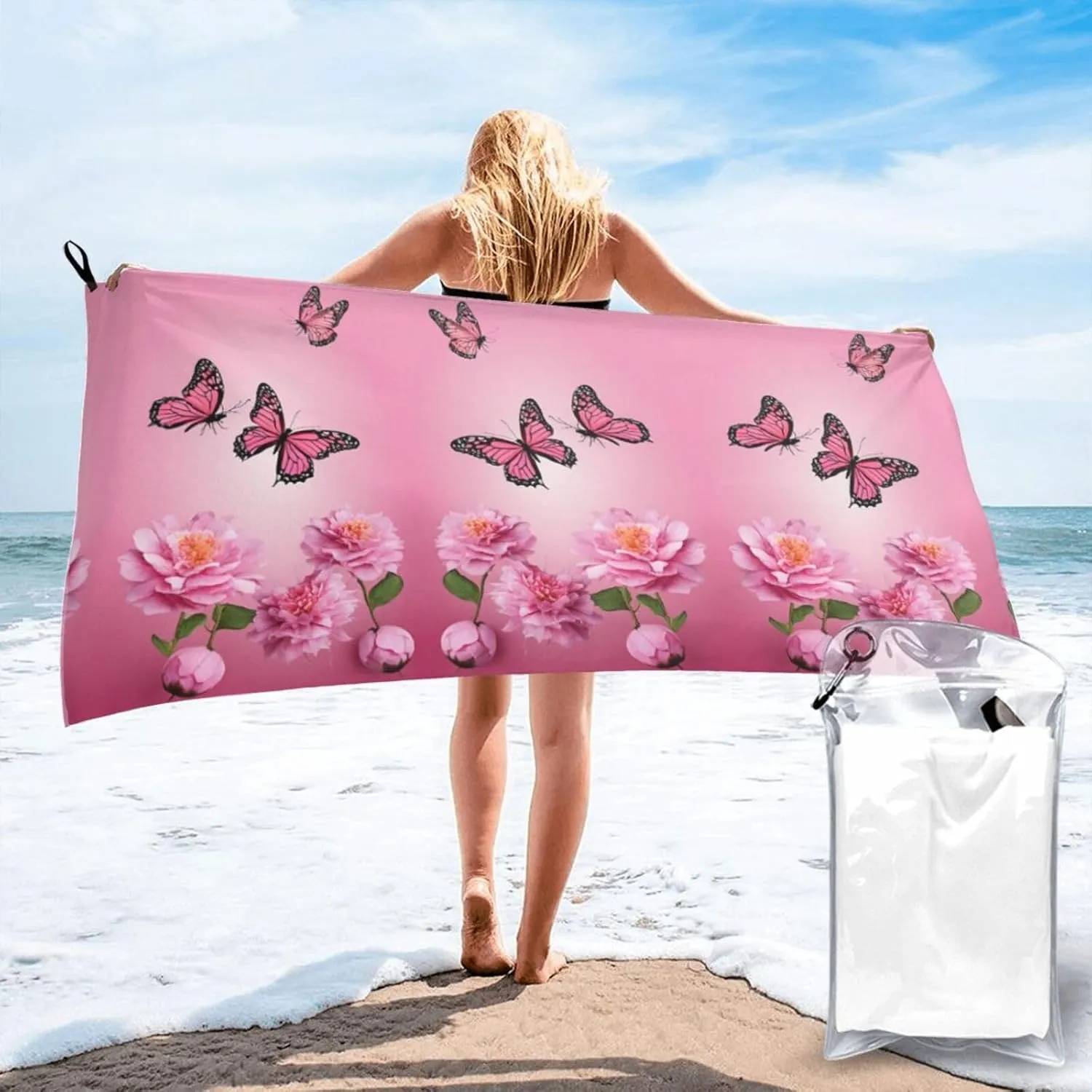 Beauty Butterfly Premium Compact Microfiber Travel Towel-Featherlight & Quick Dry,Sand-Resistant Beach Towel for Swimming,Camping,Vacation Essentials with Carry Pouch