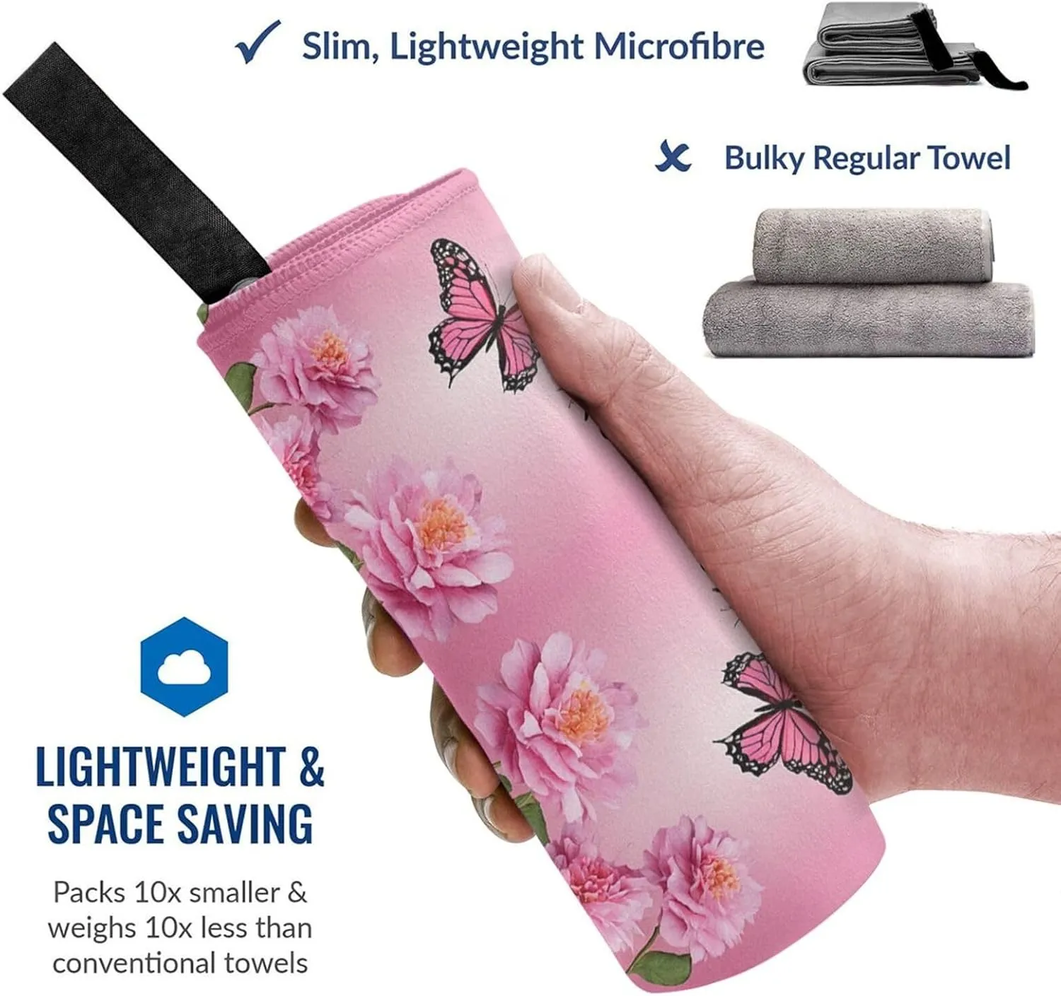 Beauty Butterfly Premium Compact Microfiber Travel Towel-Featherlight & Quick Dry,Sand-Resistant Beach Towel for Swimming,Camping,Vacation Essentials with Carry Pouch