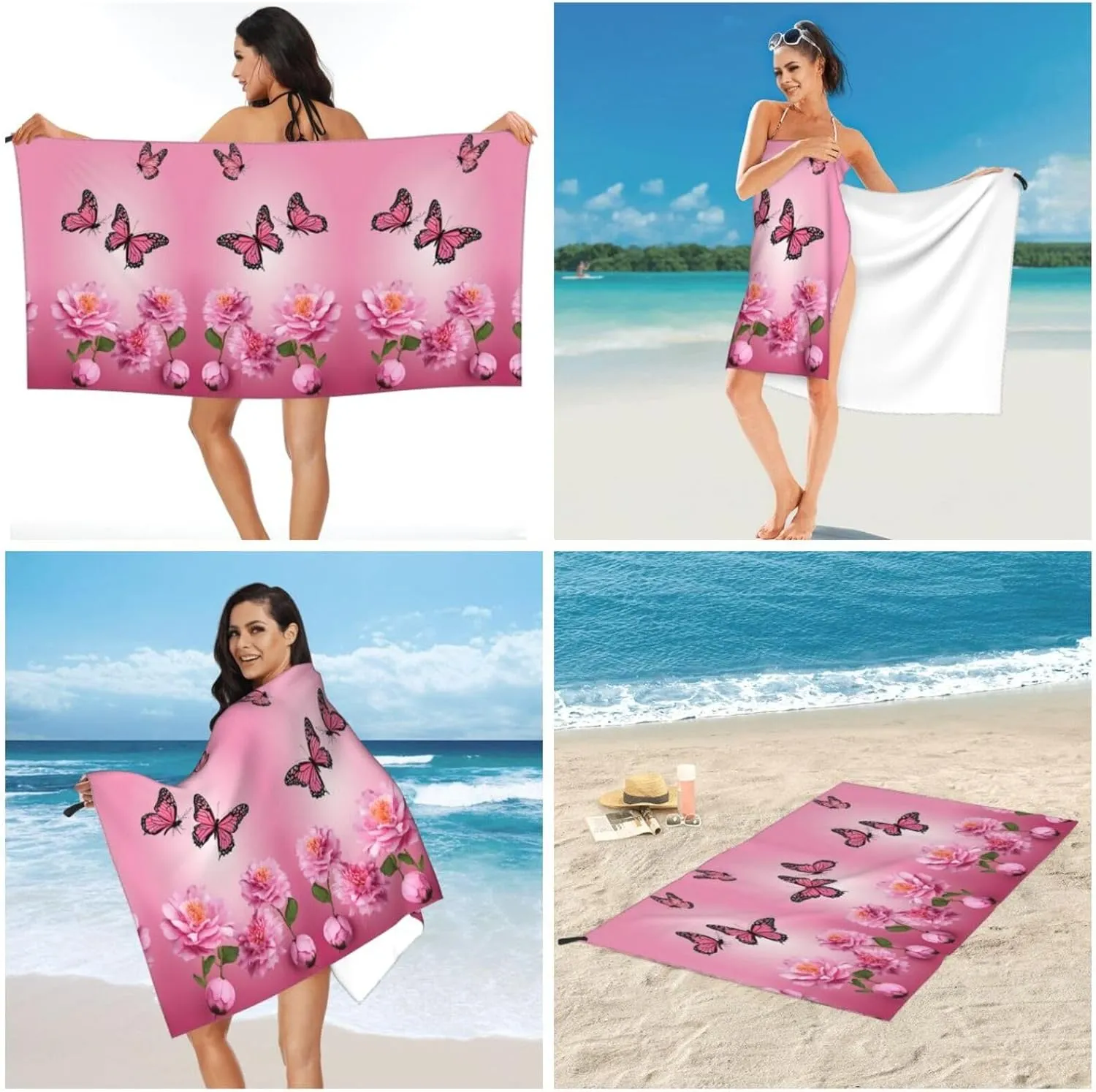 Beauty Butterfly Premium Compact Microfiber Travel Towel-Featherlight & Quick Dry,Sand-Resistant Beach Towel for Swimming,Camping,Vacation Essentials with Carry Pouch
