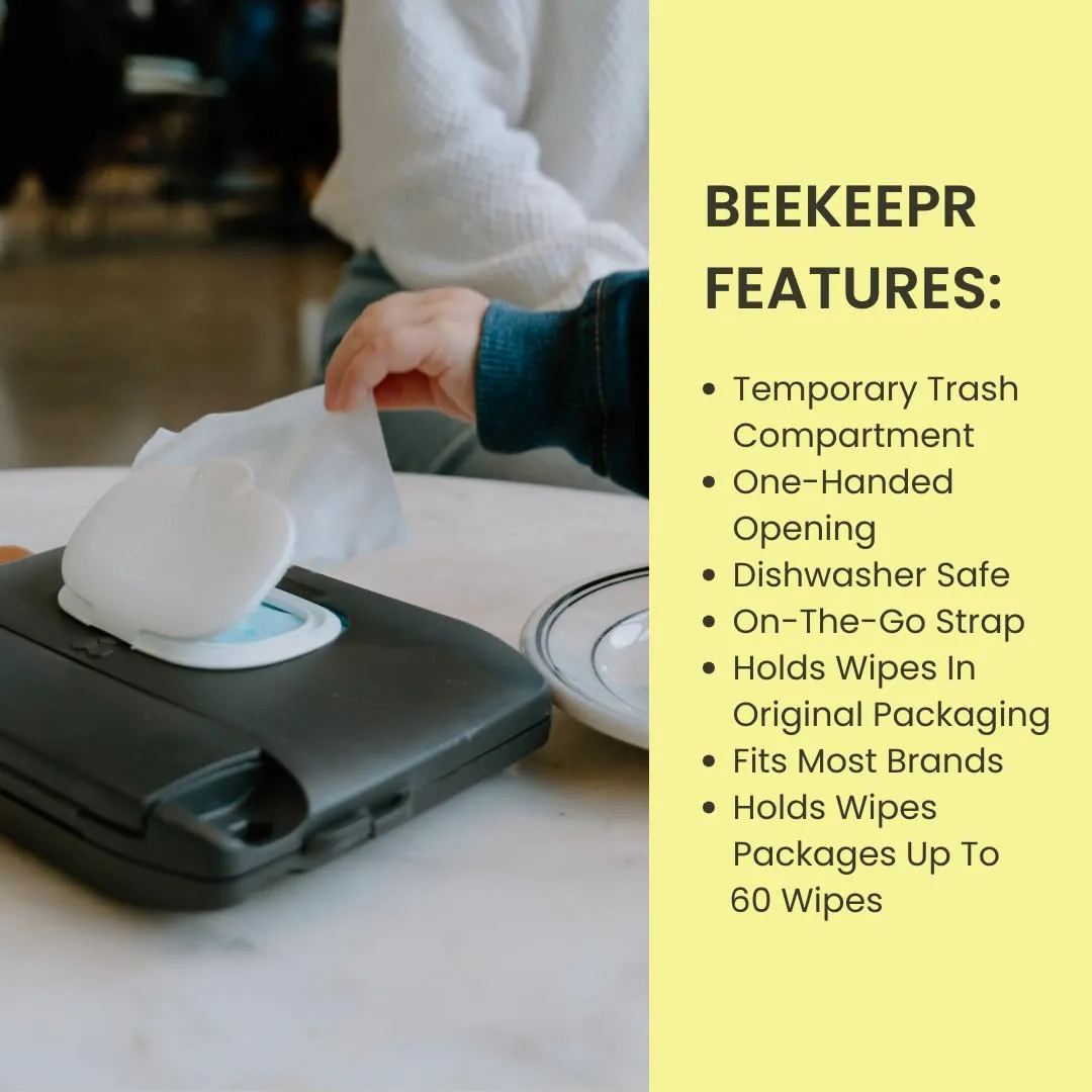 Bee Babe Co. On-The-Go Wipes Dispenser, Travel Wipes Case, Includes Temporary Trash Compartment, Must Have Diaper Bag Accessories, Car Trash Can, Reusable Baby Wipes Holder, Portable Wipe Dispenser