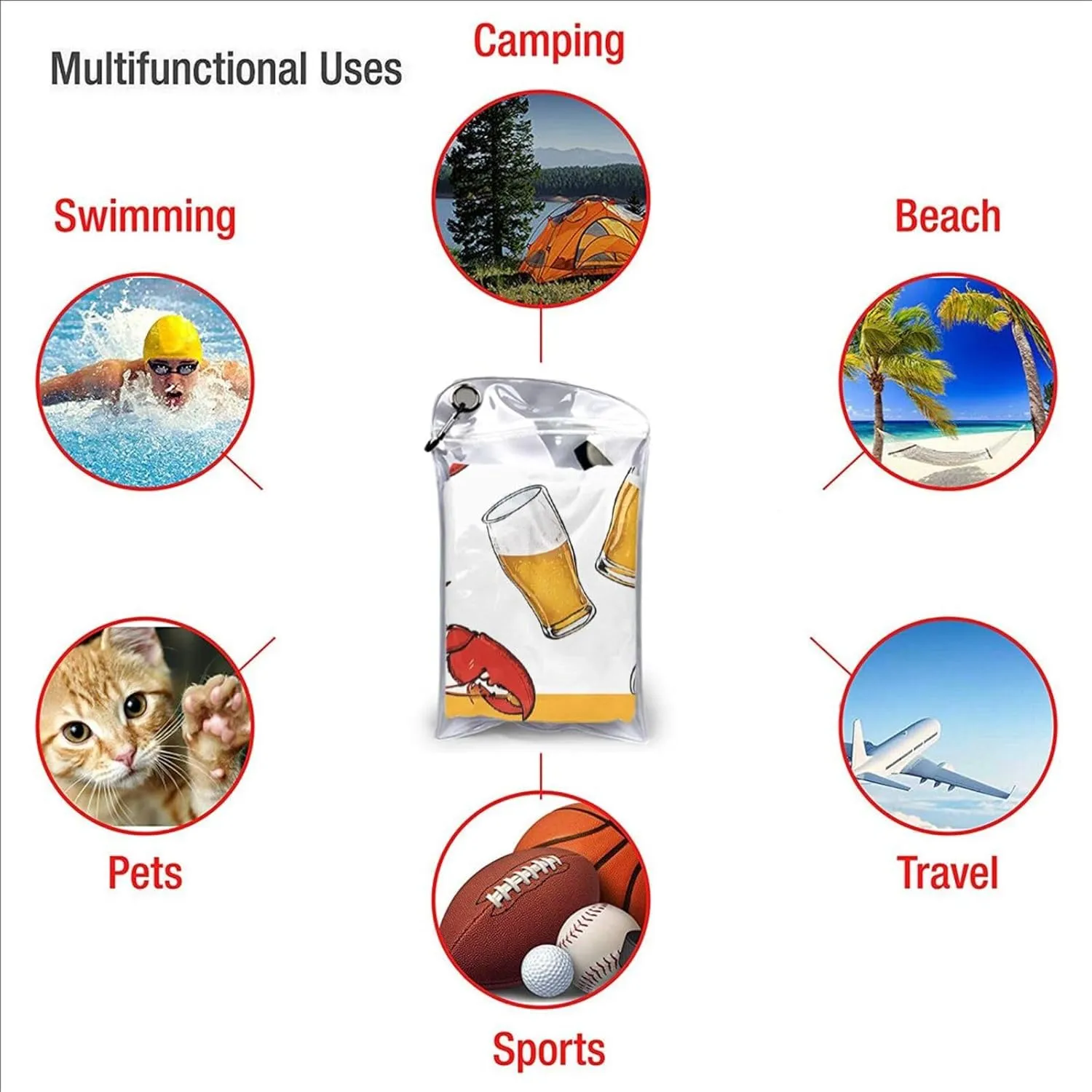 Beer and Crawfish Pattern Premium Compact Microfiber Travel Towel-Featherlight & Quick Dry,Sand-Resistant Beach Towel for Swimming,Camping,Vacation Essentials with Carry Pouch