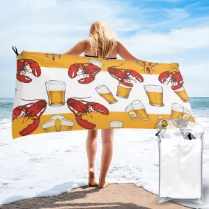 Beer and Crawfish Pattern Premium Compact Microfiber Travel Towel-Featherlight & Quick Dry,Sand-Resistant Beach Towel for Swimming,Camping,Vacation Essentials with Carry Pouch