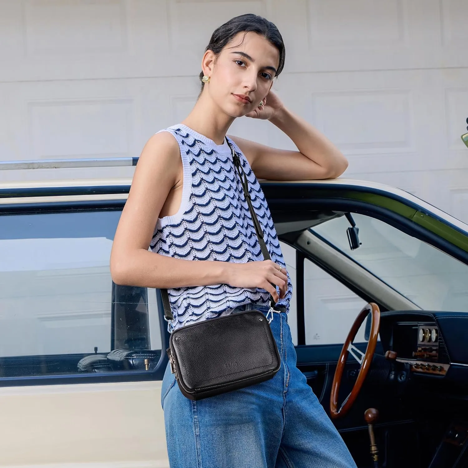 befen Genuine Leather Crossbody Bags for Women, Purses with Built in RFID Wallet Woman Camera Shoulder Bag Handbags