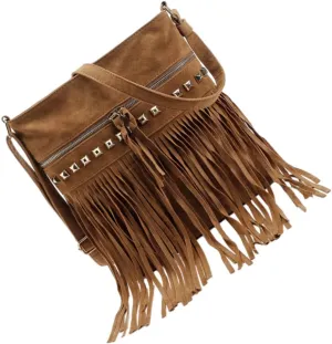 BESPORTBLE Elegant Lady Shoulder Bag Tassel Rivet Design Lightweight Velvet Zipper Bag for Daily Travel