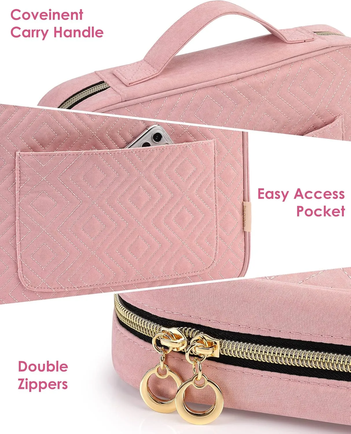 Bible Cover Case for Women, Bible Study Supplies, Bible Journaling Kit, 6 No Bleed Bible Highlighters and Pens, 75 Bible Tabs, Large Size Zippered Bible Bags (Pink)