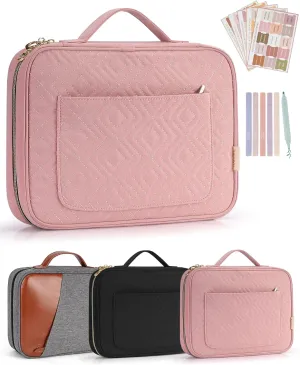 Bible Cover Case for Women, Bible Study Supplies, Bible Journaling Kit, 6 No Bleed Bible Highlighters and Pens, 75 Bible Tabs, Large Size Zippered Bible Bags (Pink)