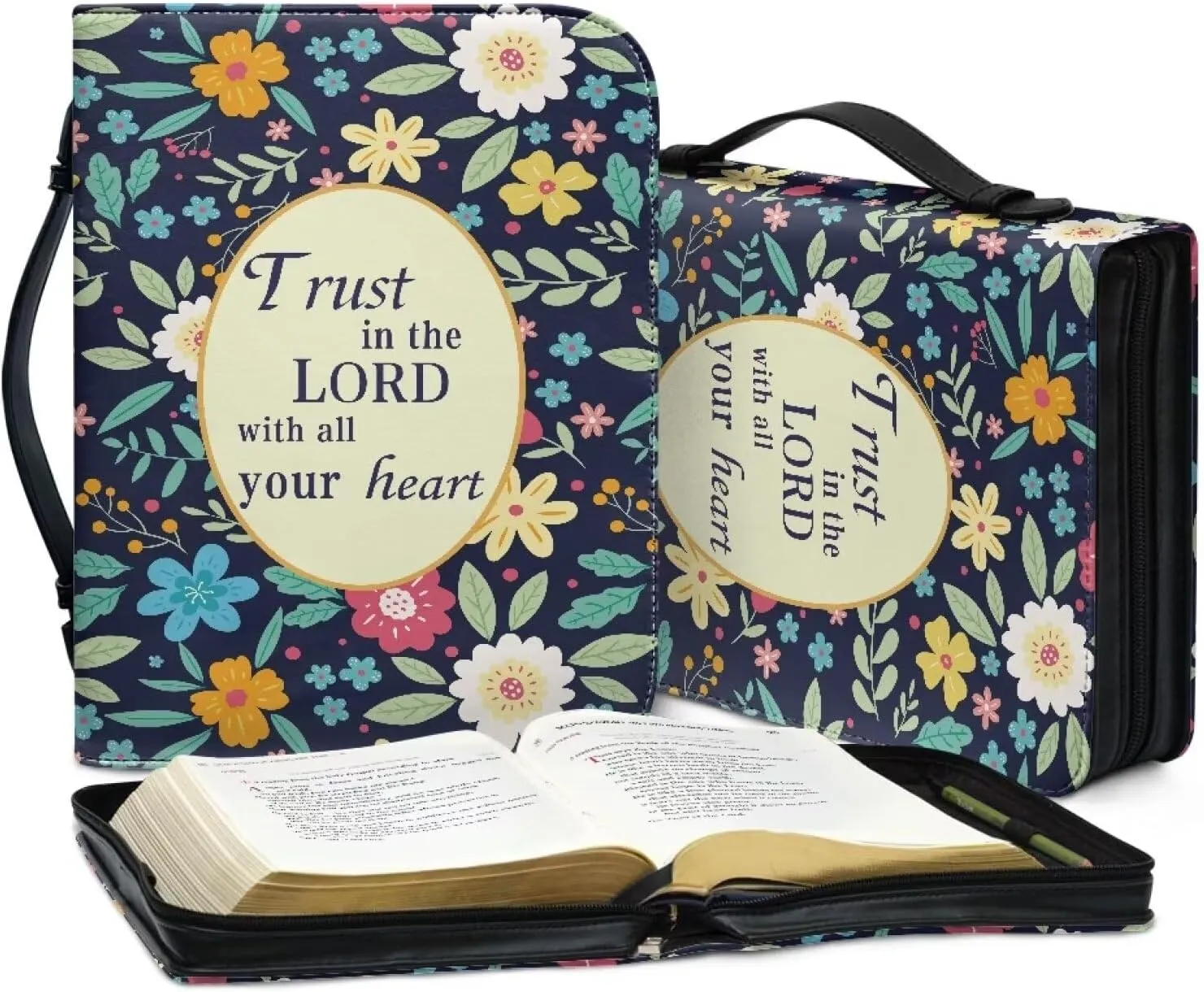 Bible Covers Bible Case for Women PU Leather Bible Bag Bible Holder Church Book Cover with Handle Built-in Pocket