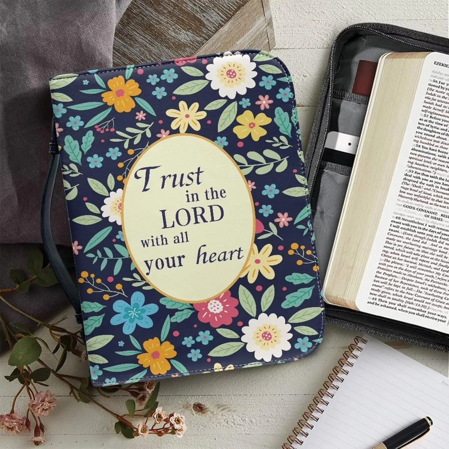 Bible Covers Bible Case for Women PU Leather Bible Bag Bible Holder Church Book Cover with Handle Built-in Pocket