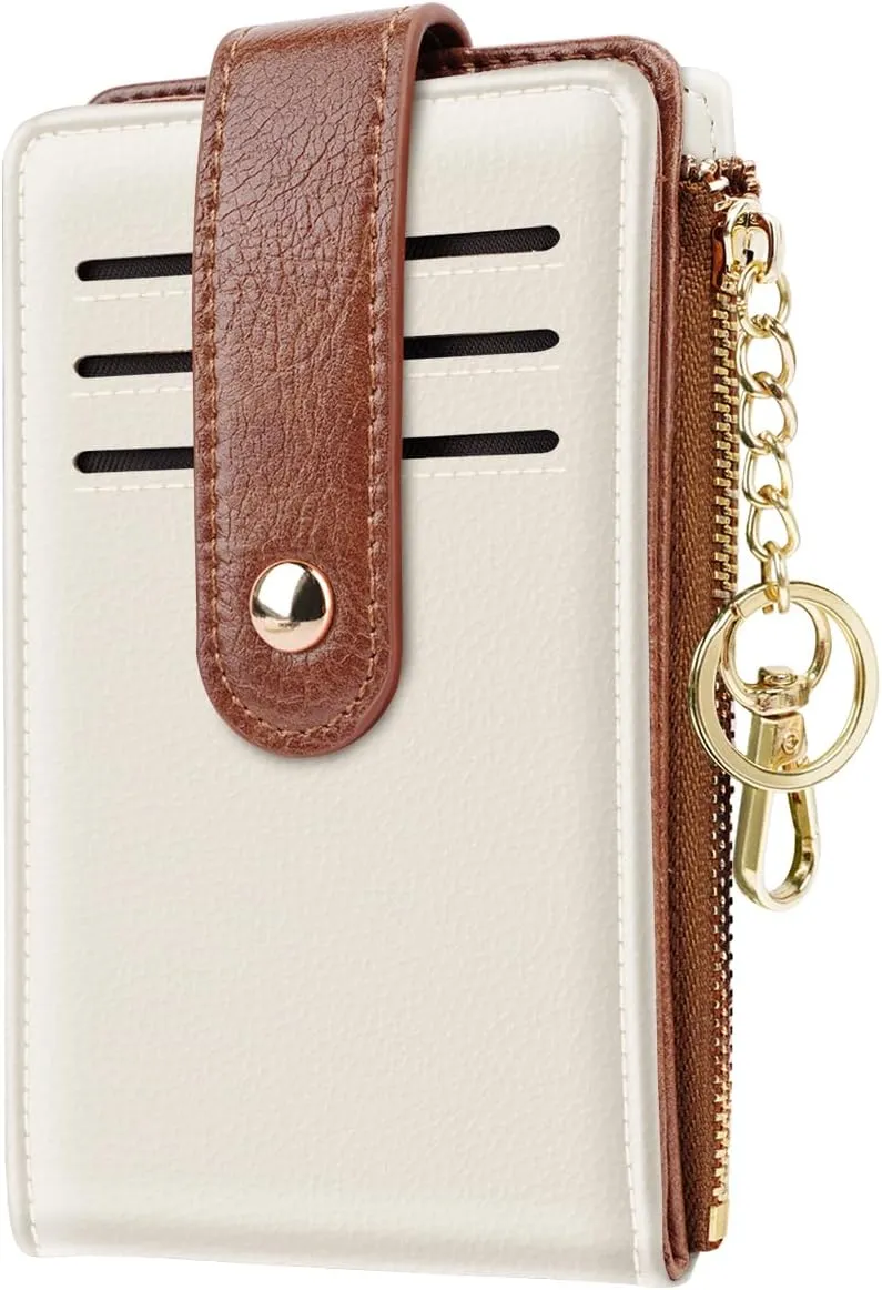 Bifold Wallet RFID Credit Card Wallet Card Holder for Women or Men with Keychain Zipper Pocket,Cream