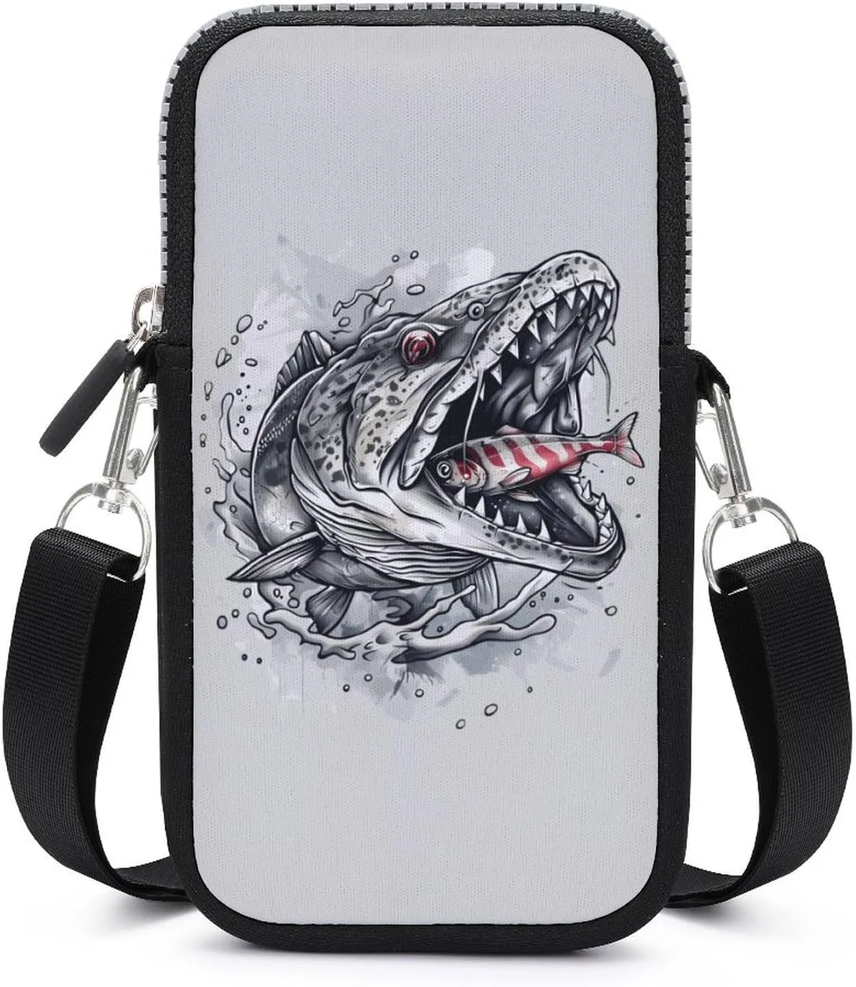 Big Fish and Small Fish Crossbody Cell Phone Bag Sling Storage Holder Purse with Adjustable Strap for Women Men