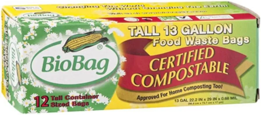 BioBag 13 Gallon Tall Kitchen Waste Bag, 12 CT (Full Case of 12 Boxes, 144 Bags Total)