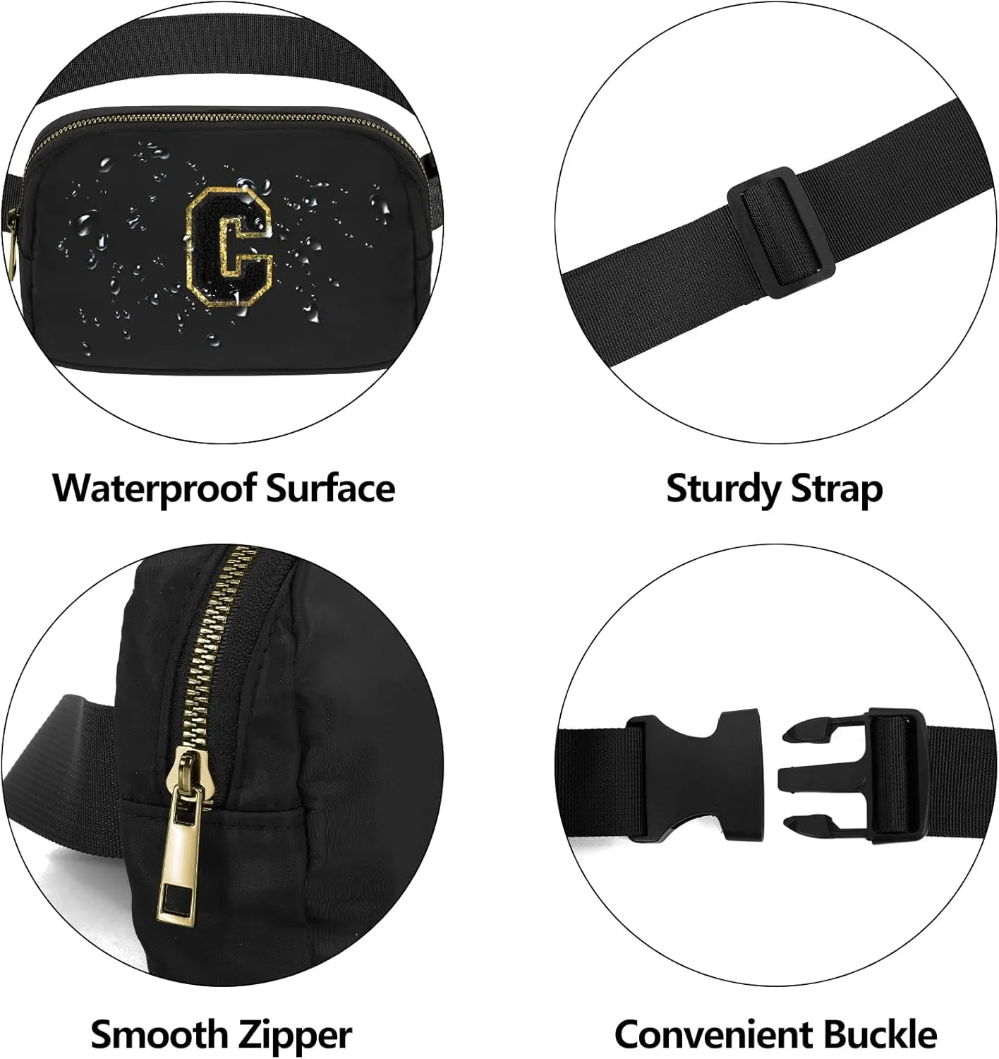 Birthday Gifts Christmas Personalized Gift for 4 5 6 7 8 9 10 11 12 13 14 Year old Girls Teen Sister Kid Initial Letter Fanny Pack Trendy Stuff Crossbody Bag Black Letter C