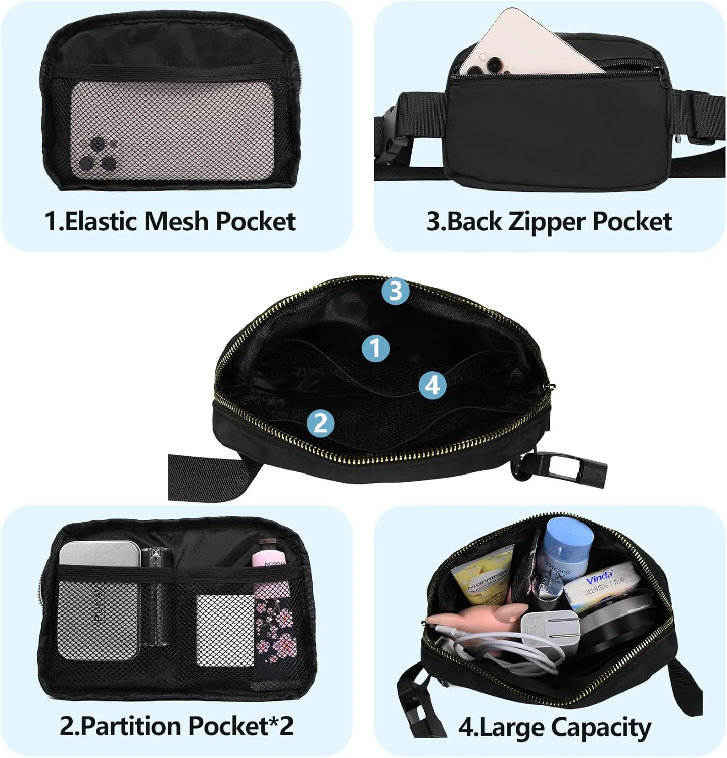 Birthday Gifts Christmas Personalized Gift for 4 5 6 7 8 9 10 11 12 13 14 Year old Girls Teen Sister Kid Initial Letter Fanny Pack Trendy Stuff Crossbody Bag Black Letter C