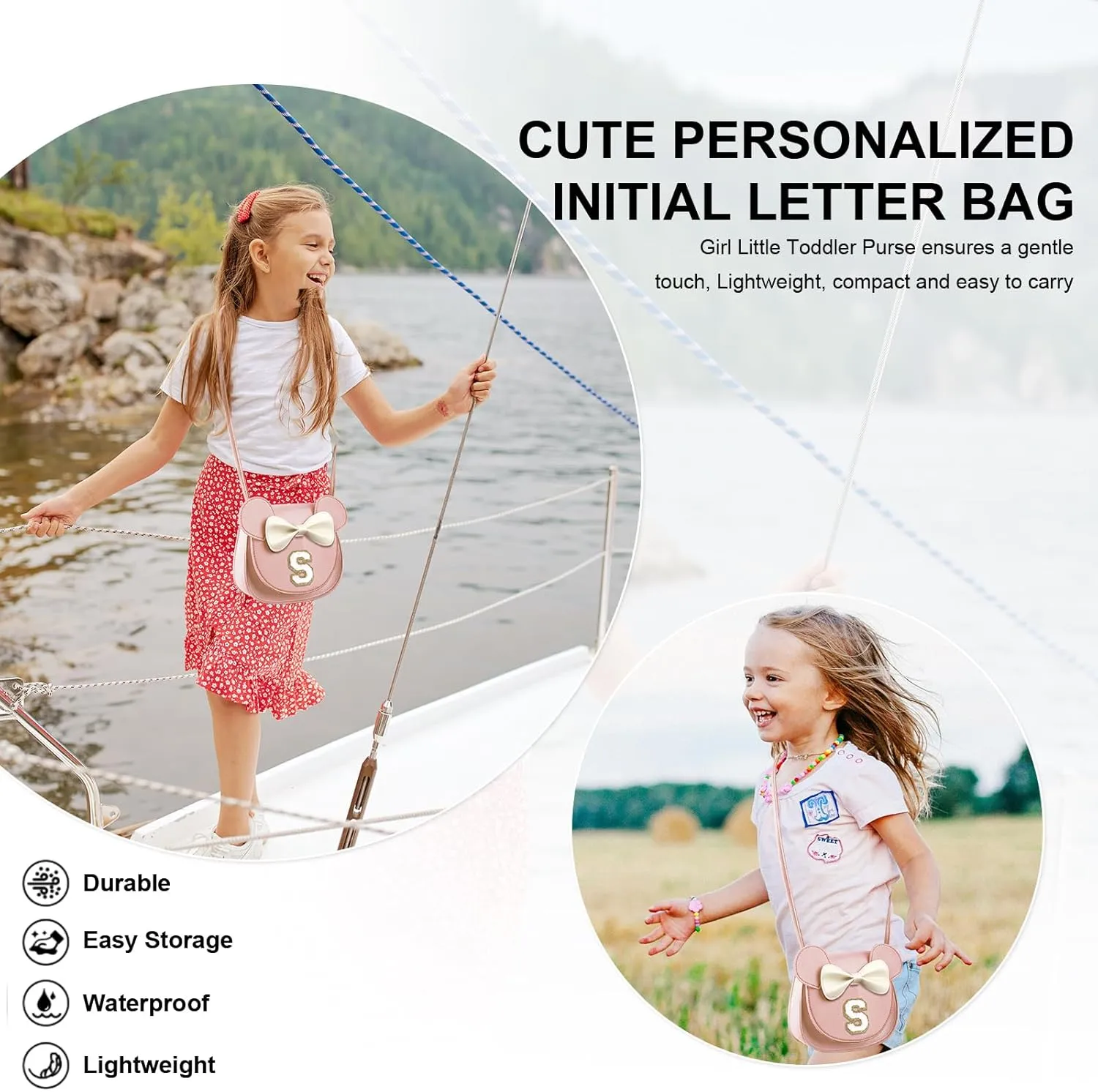 Birthday Gifts for 2 3 4 5 6 7 8 9 10 Year Old Girls, Toddler Kids Purse Little Girl Mouse Ear Bow Personalized Initial Purse