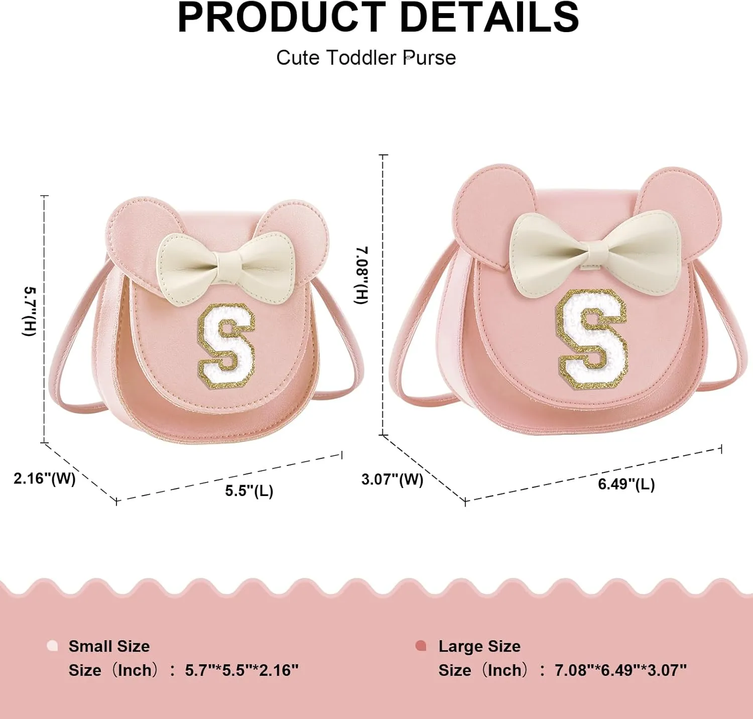 Birthday Gifts for 2 3 4 5 6 7 8 9 10 Year Old Girls, Toddler Kids Purse Little Girl Mouse Ear Bow Personalized Initial Purse