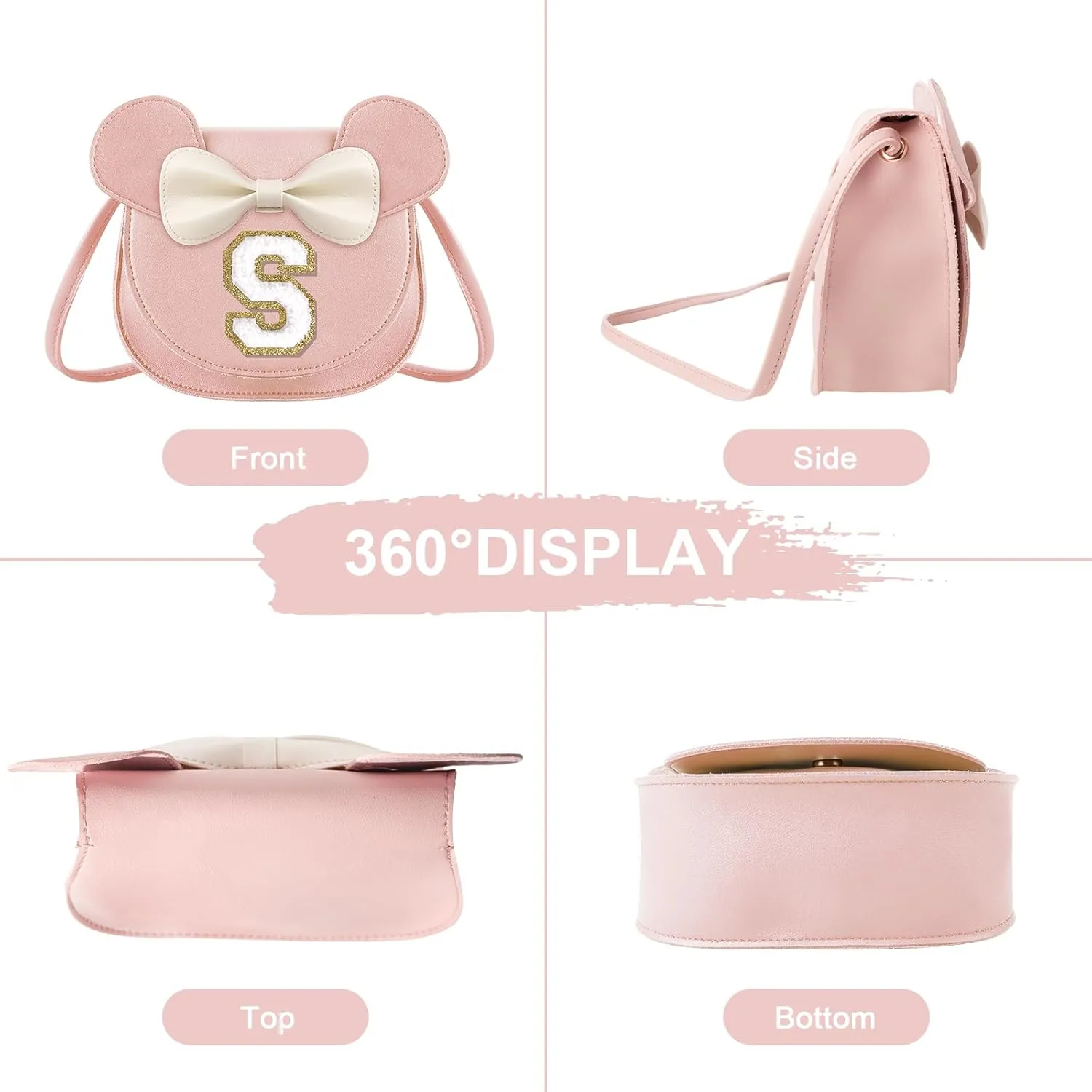 Birthday Gifts for 2 3 4 5 6 7 8 9 10 Year Old Girls, Toddler Kids Purse Little Girl Mouse Ear Bow Personalized Initial Purse
