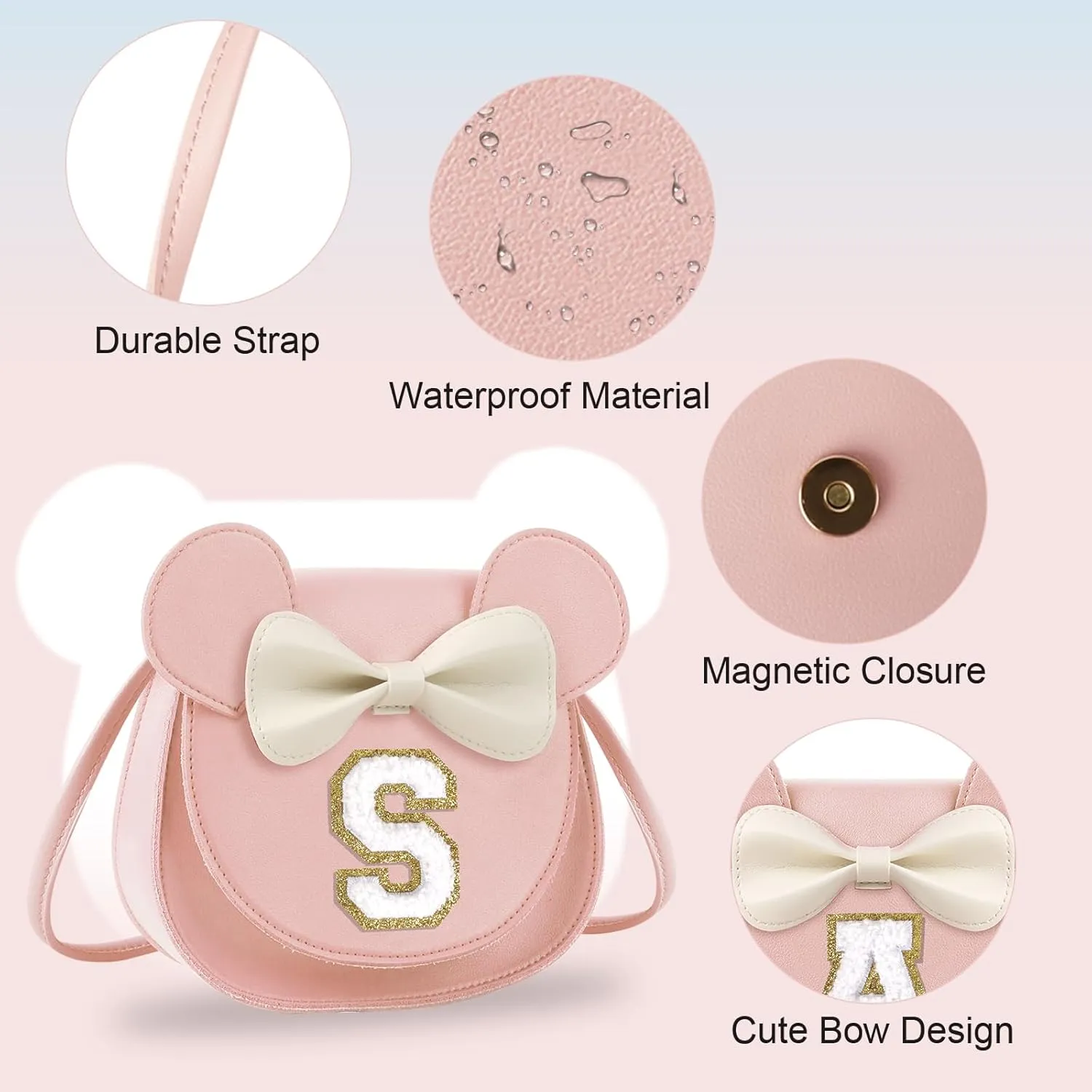 Birthday Gifts for 2 3 4 5 6 7 8 9 10 Year Old Girls, Toddler Kids Purse Little Girl Mouse Ear Bow Personalized Initial Purse