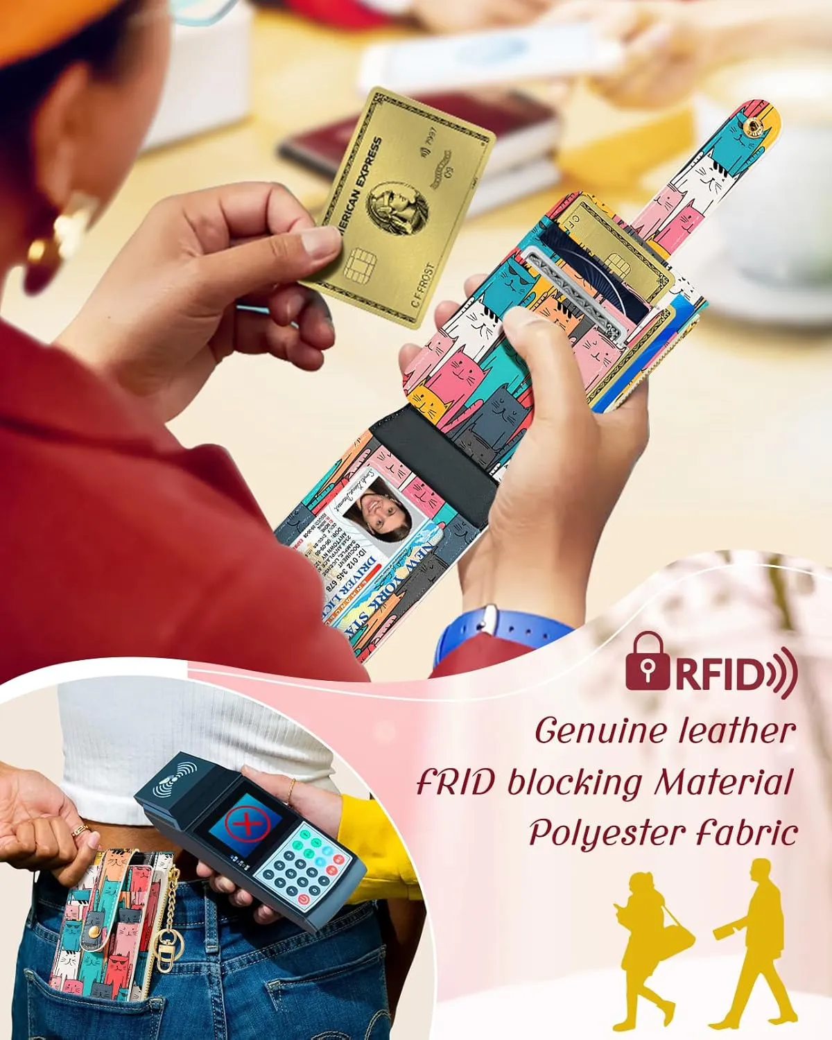 Bistup Credit Card Holder Wallet for Women Cute Small for Ladies Teen Girls Female Rfid Cats Leather Cardholder Wallets Organizer Purse Sunflower Girly Aesthetic Print Unique Zipper