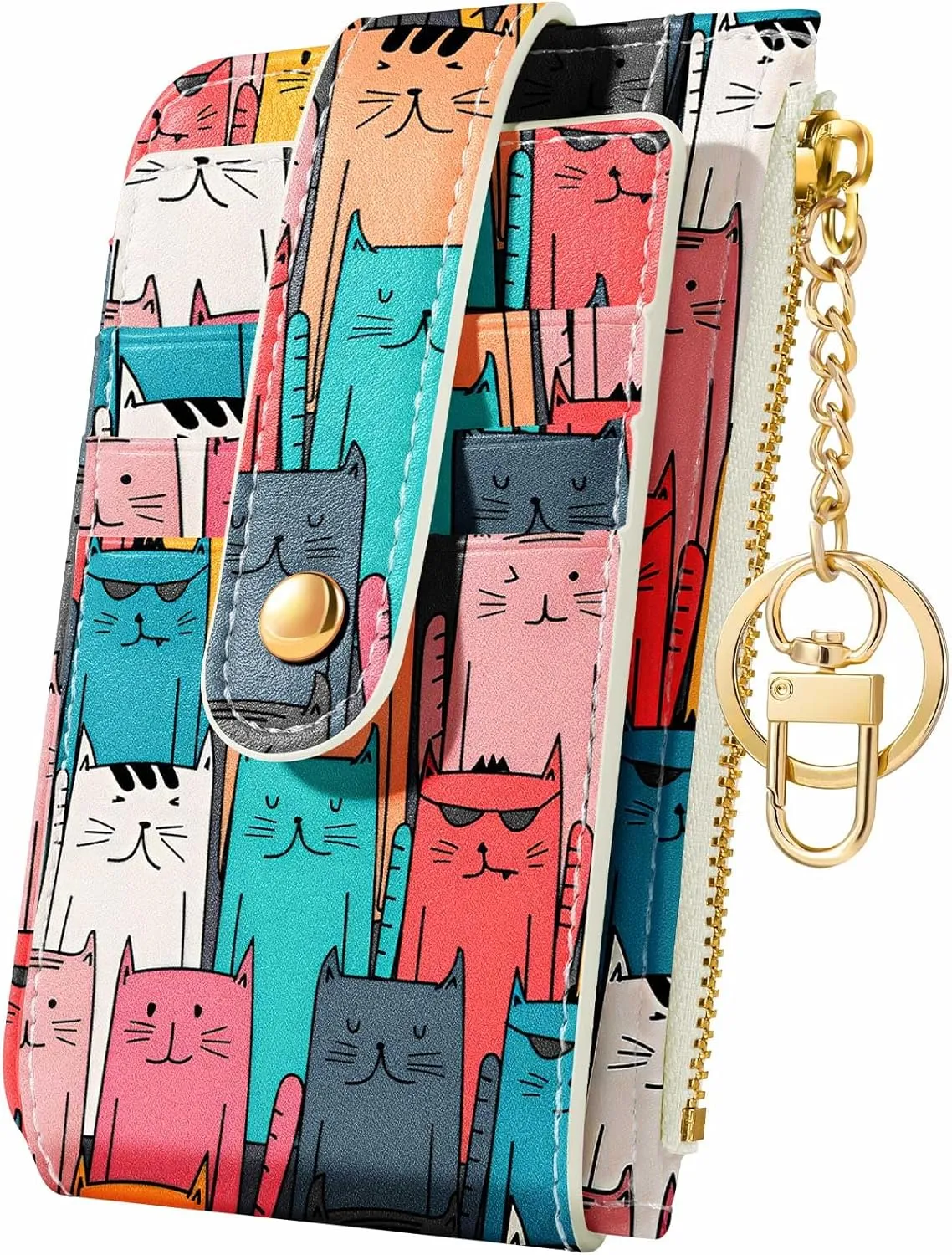 Bistup Credit Card Holder Wallet for Women Cute Small for Ladies Teen Girls Female Rfid Cats Leather Cardholder Wallets Organizer Purse Sunflower Girly Aesthetic Print Unique Zipper