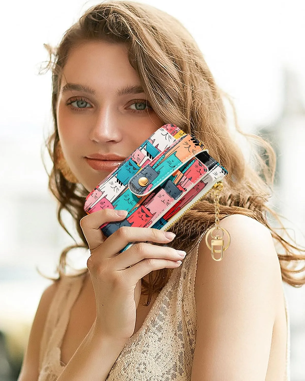 Bistup Credit Card Holder Wallet for Women Cute Small for Ladies Teen Girls Female Rfid Cats Leather Cardholder Wallets Organizer Purse Sunflower Girly Aesthetic Print Unique Zipper